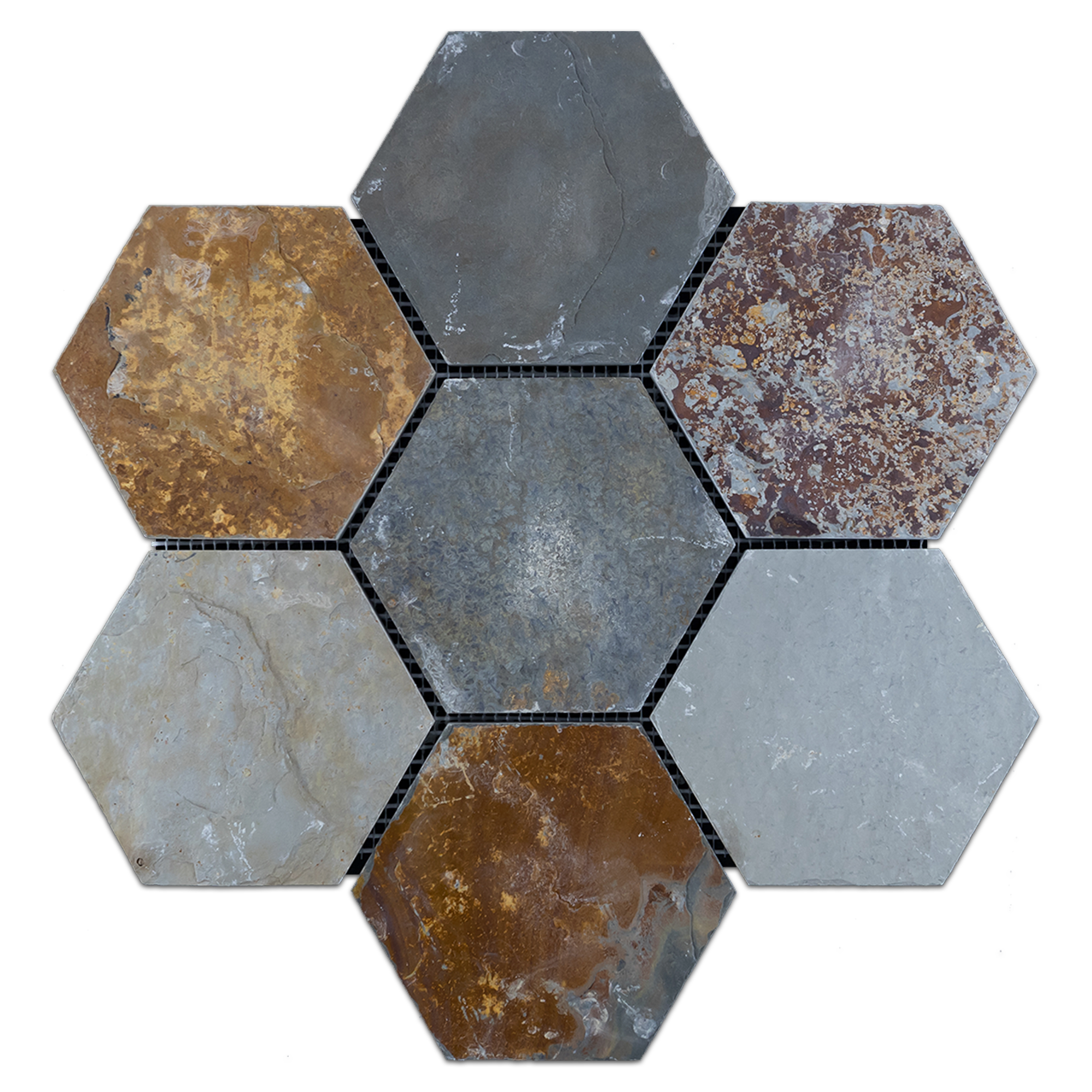 Elon Rustic Multicolor Slate 5 Hexagon Field Mosaic 11.625x13.625x0.375 Cleft SL1880 Surface Group International Product