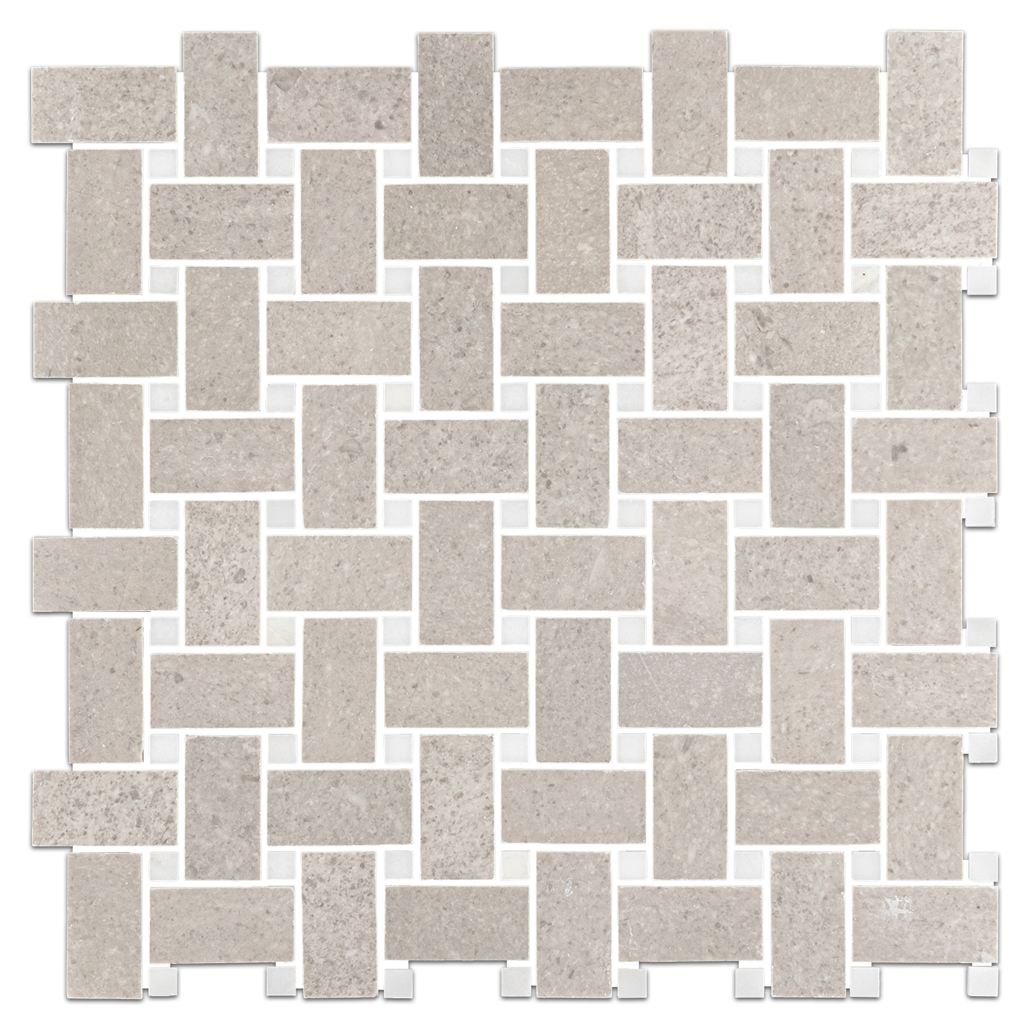 Elon Sand Dollar Absolute White Marble Stone Blend Basketweave Field Mosaic 12x12x0.375 Honed - Surface Group International Product
