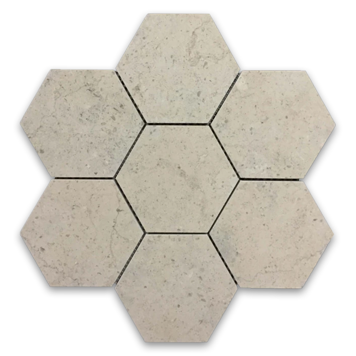 Elon Ville Sur Mer Limestone 5 Hexagon Field Mosaic 11.625x13.625x0.375 Honed Tile - Surface Group International