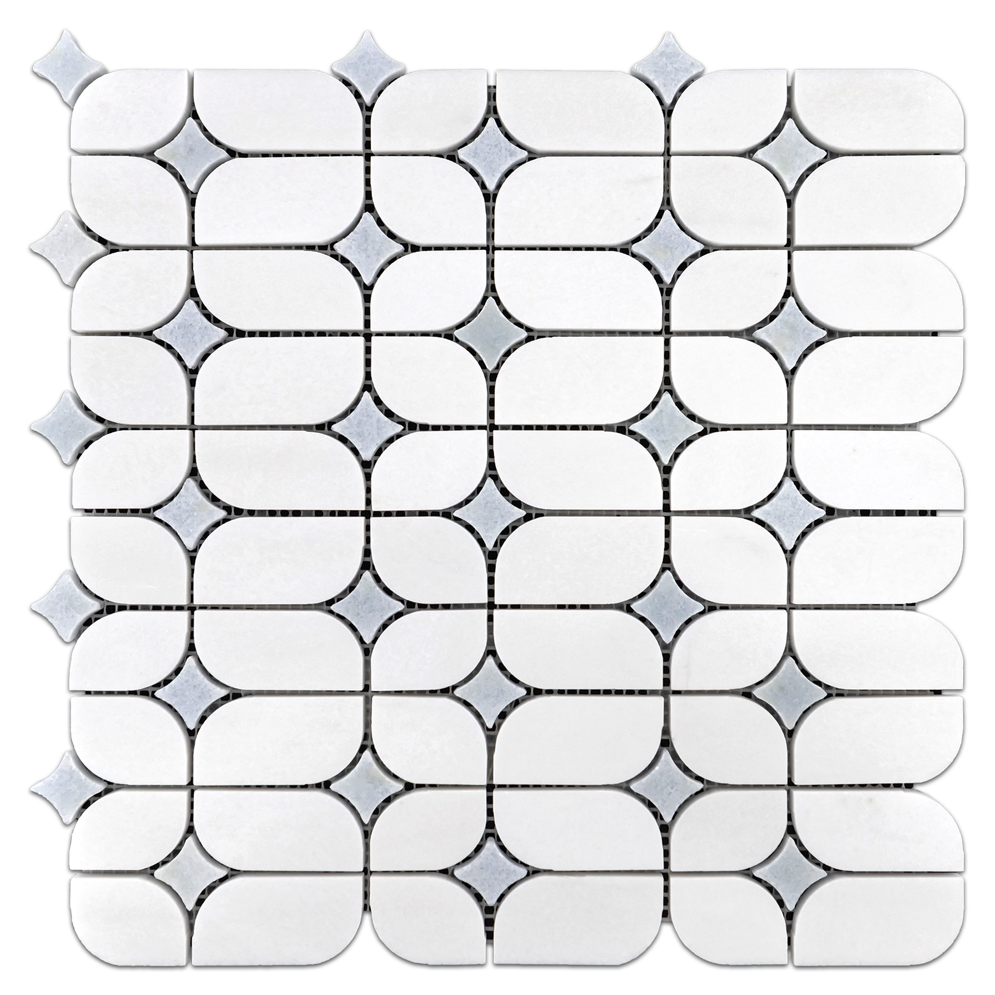Elon White Thassos Blue Celeste Marble Starlight Field Mosaic 12x12x0.375 Polished Tile - Surface Group Online Tile Store