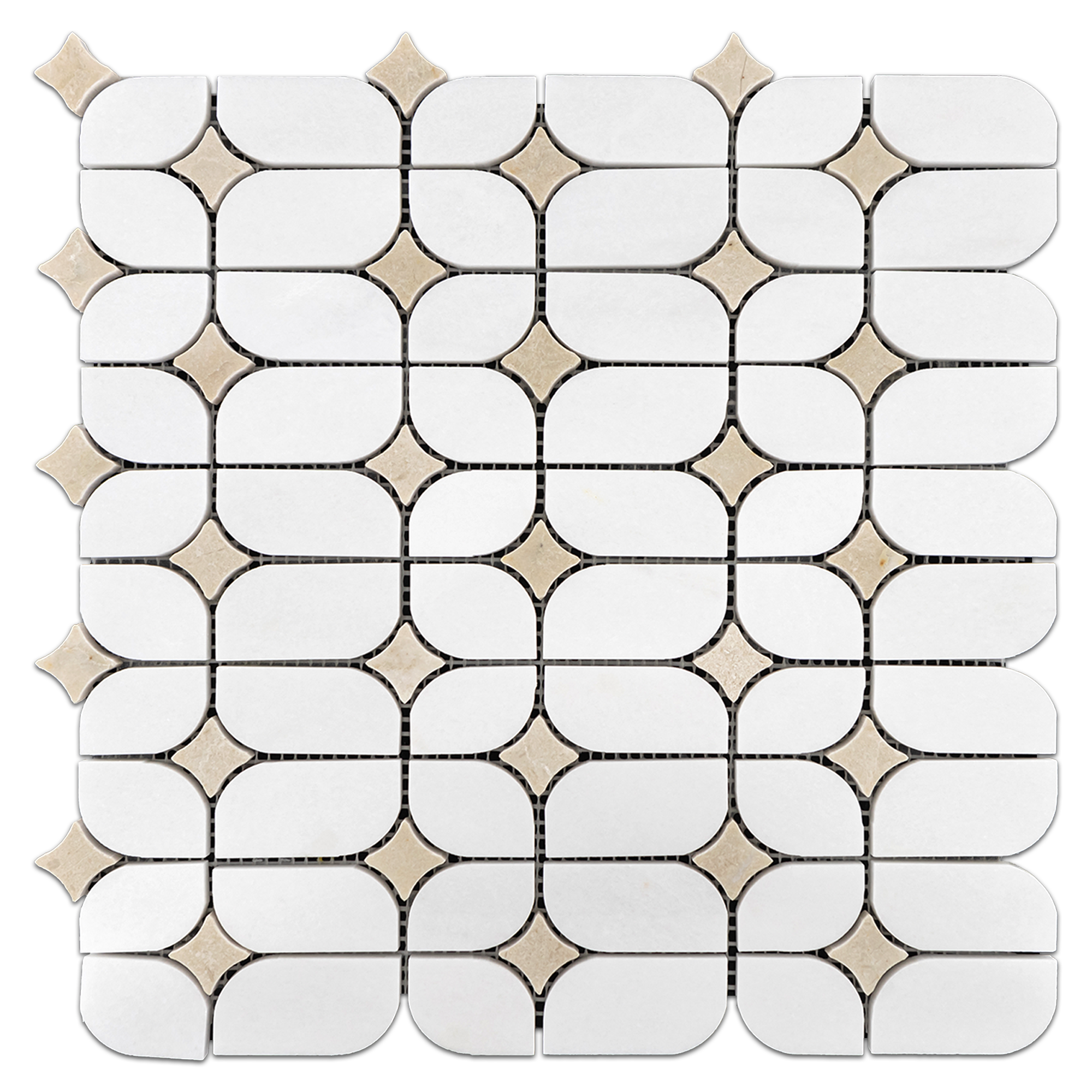 Elon White Thassos Crema Marfil Marble Starlight Field Mosaic 12x12x0.375 Polished Tile - Surface Group International
