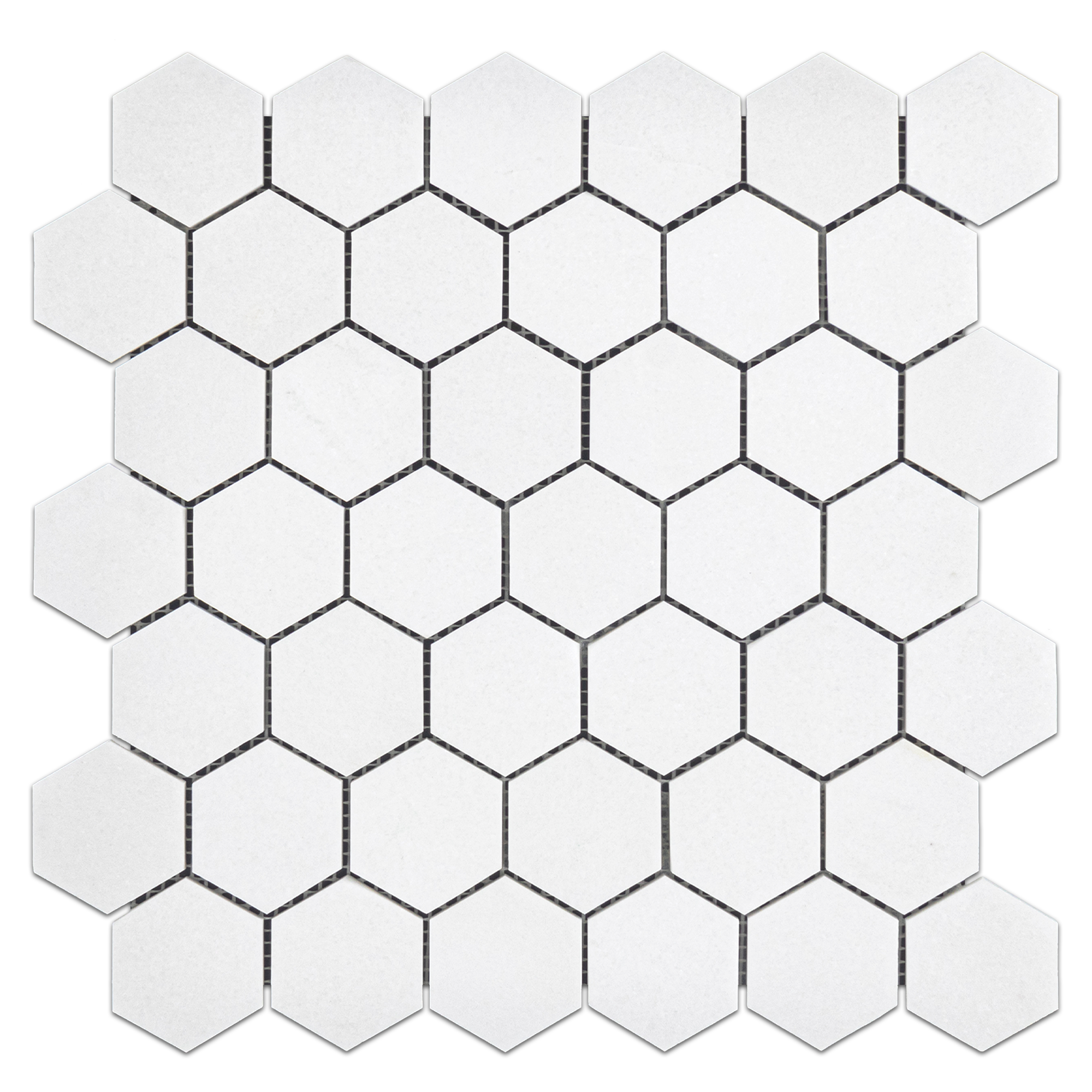 Elon White Thassos Marble 2 Hexagon Field Mosaic 11.75x11.9375x0.375 Honed - Surface Group International