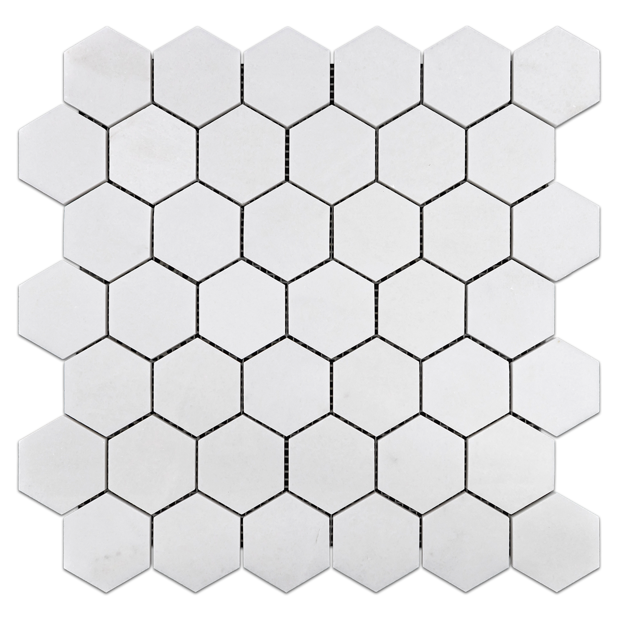 Elon White Thassos Marble 2 Hexagon Field Mosaic 11.75x11.9375x0.375 Polished - Surface Group International