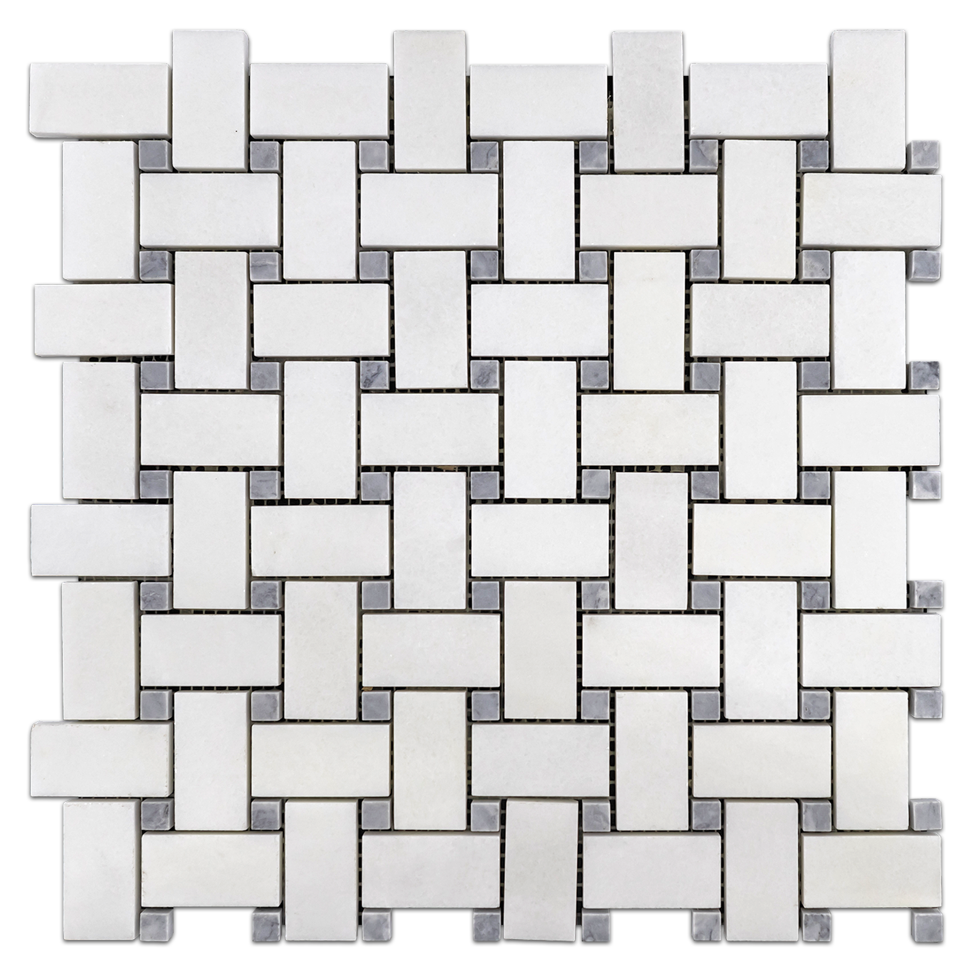 Elon White Thassos Pacific Gray Marble Stone Blend Basketweave Field Mosaic 12x12x0.375 Honed AM9048H Surface Group International Product