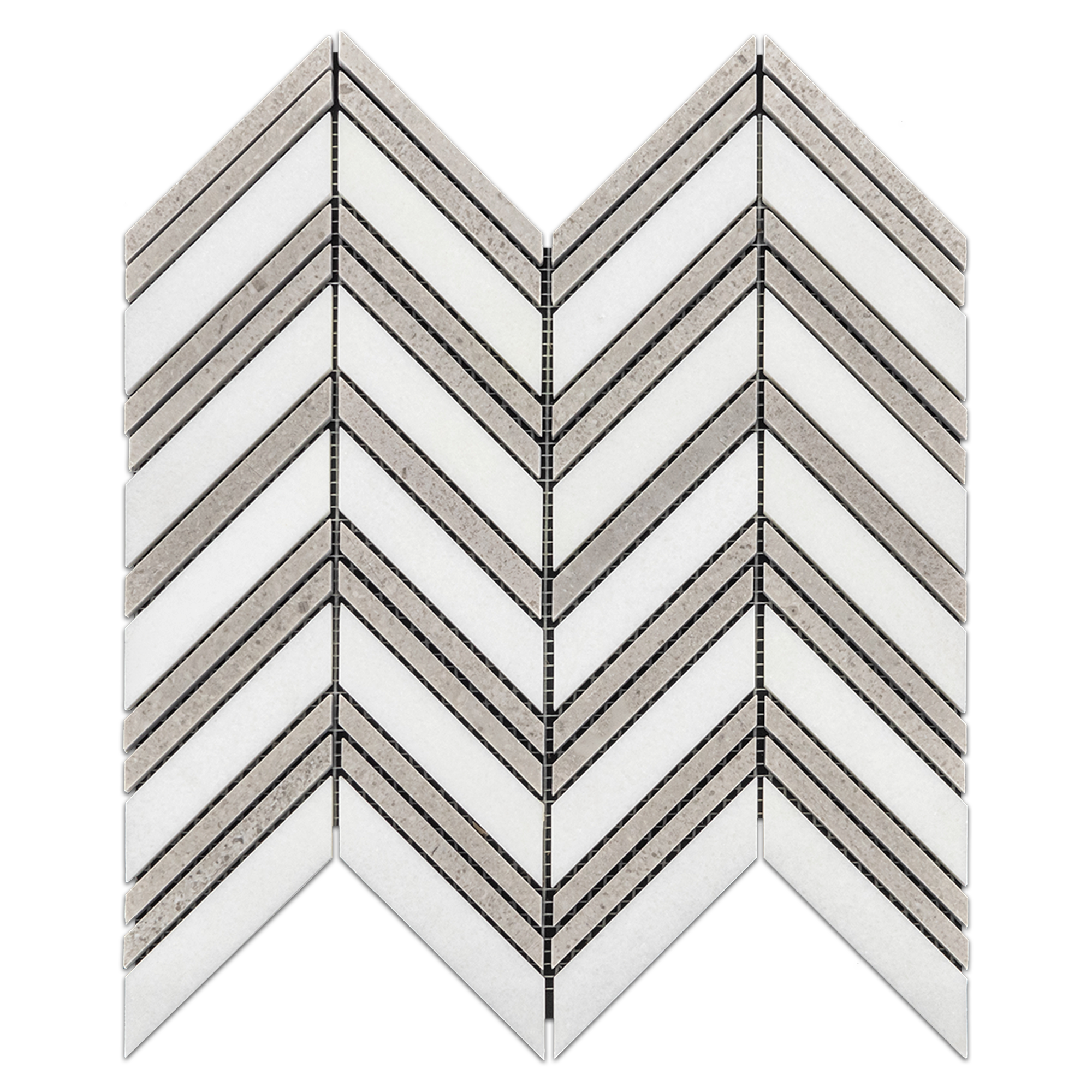 Elon White Thassos Sand Dollar Marble Bordered Chevron Field Mosaic 11x11.375x0.375 Polished - Surface Group International Product