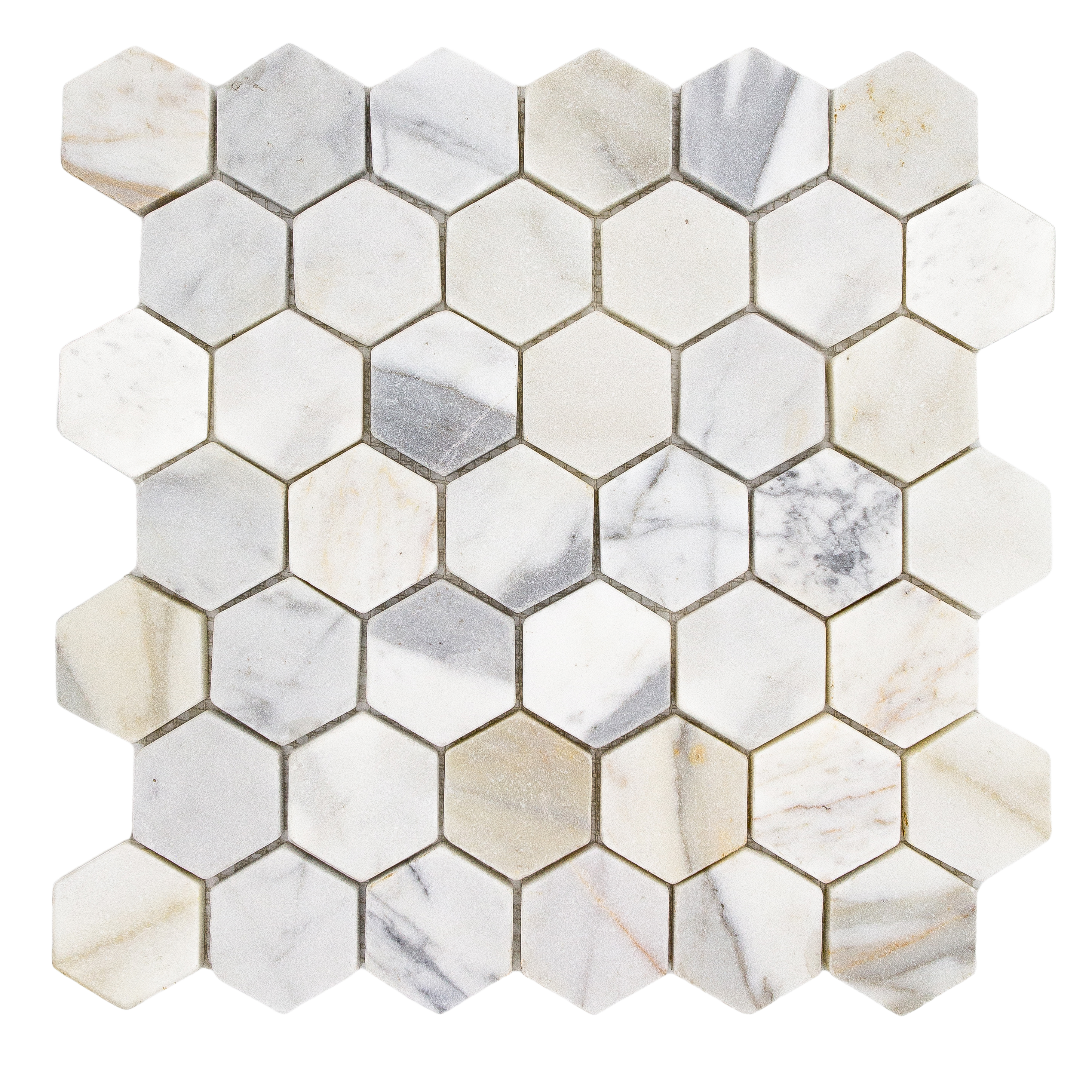 haussmann calacatta marble hexagon mosaic tile 2 inch tumbled