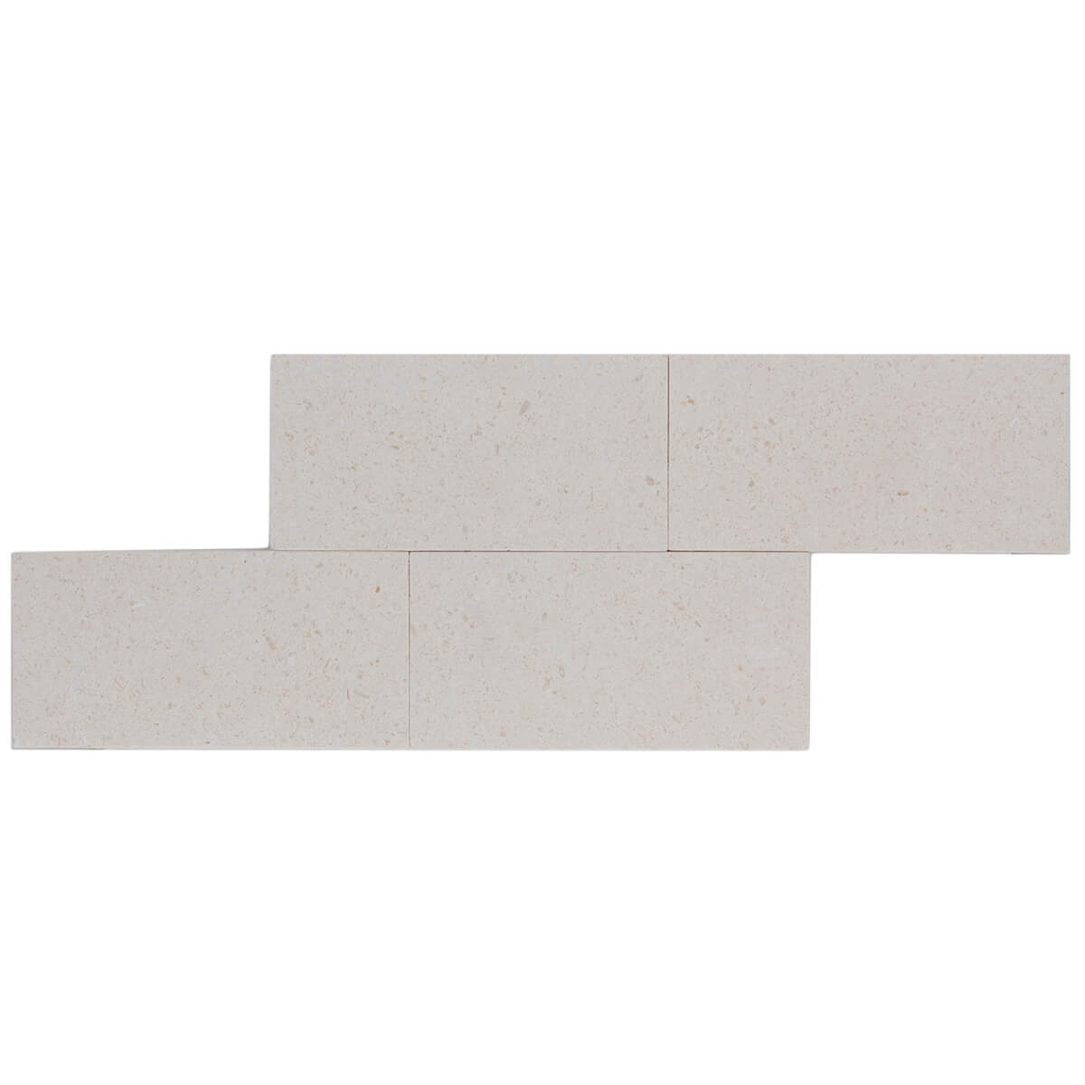 Champagne limestone field tiles with honed finish, 3x6x0.375 inches
