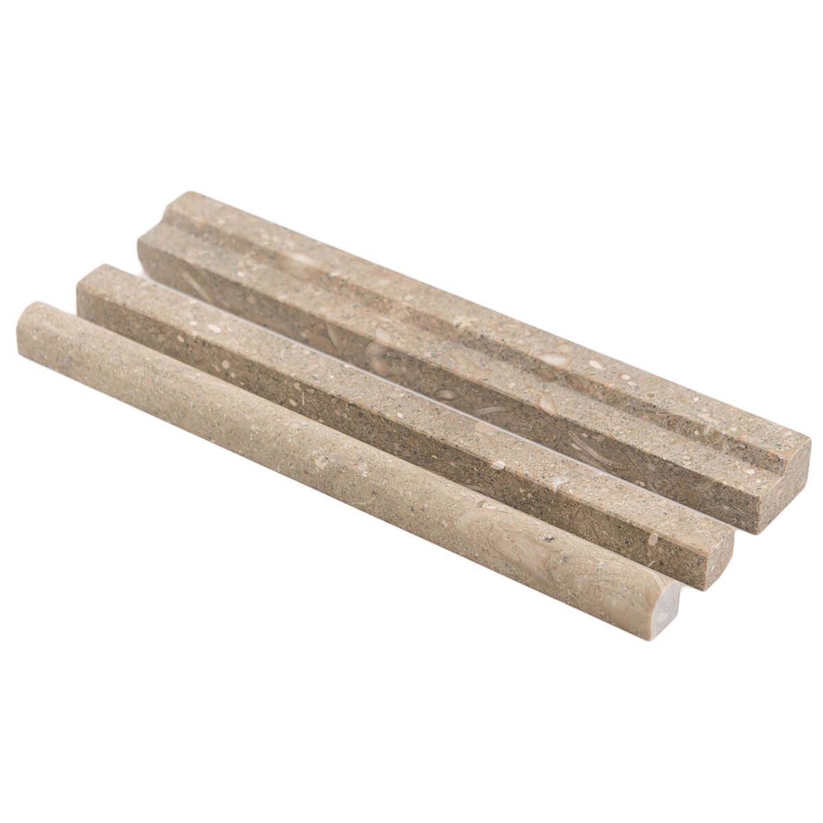 Pistache limestone trim 3/4" x 12" x 3/4" square-liner for residential flooring applications.