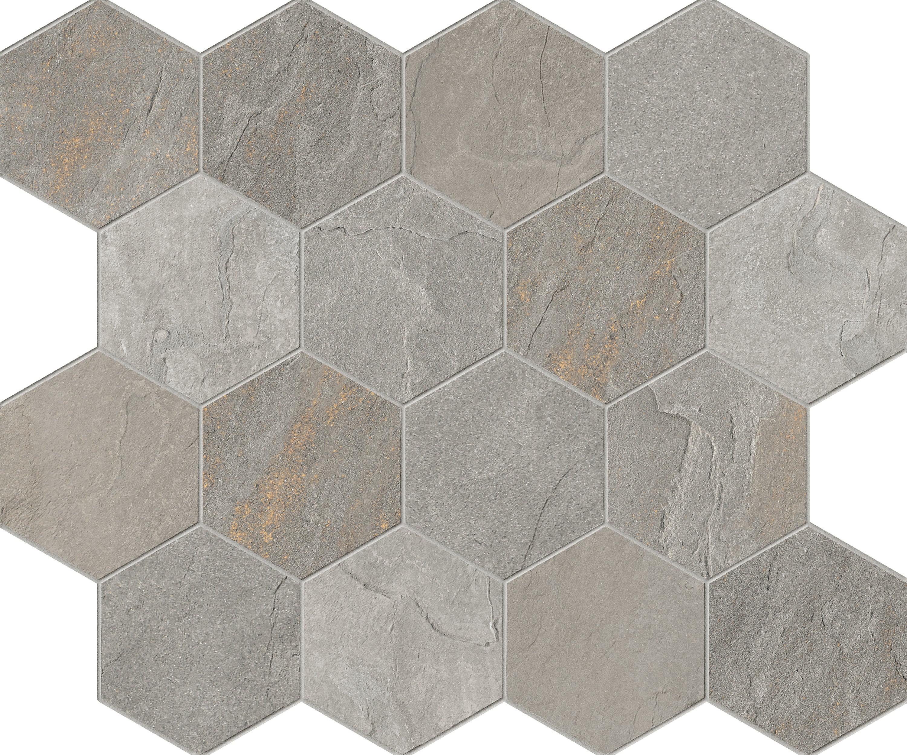 landmark 9mm bluestone full color decors hexagon mosaic 12x10x9mm matte rectified porcelain tile distributed by surface group international