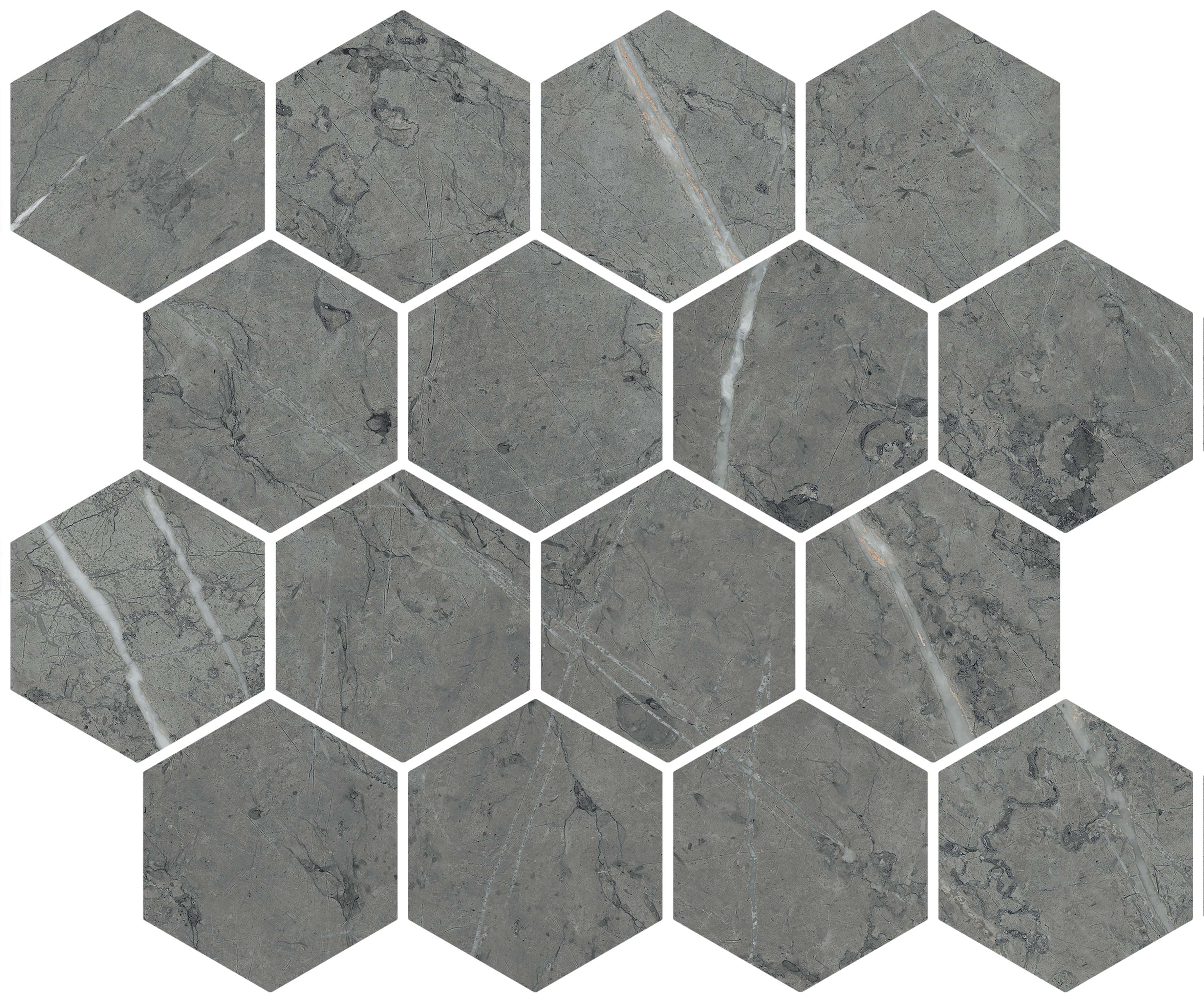 landmark 9mm charme graphite dark hexagon mosaic 12x10x9mm matte rectified porcelain tile distributed by surface group international