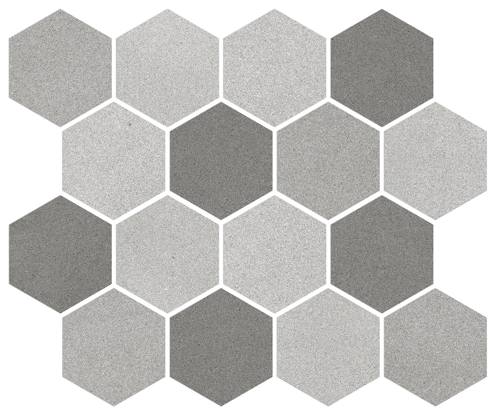 landmark 9mm masterplan hex multicolor cold hexagon mosaic 10x12x9mm matte rectified porcelain tile distributed by surface group international