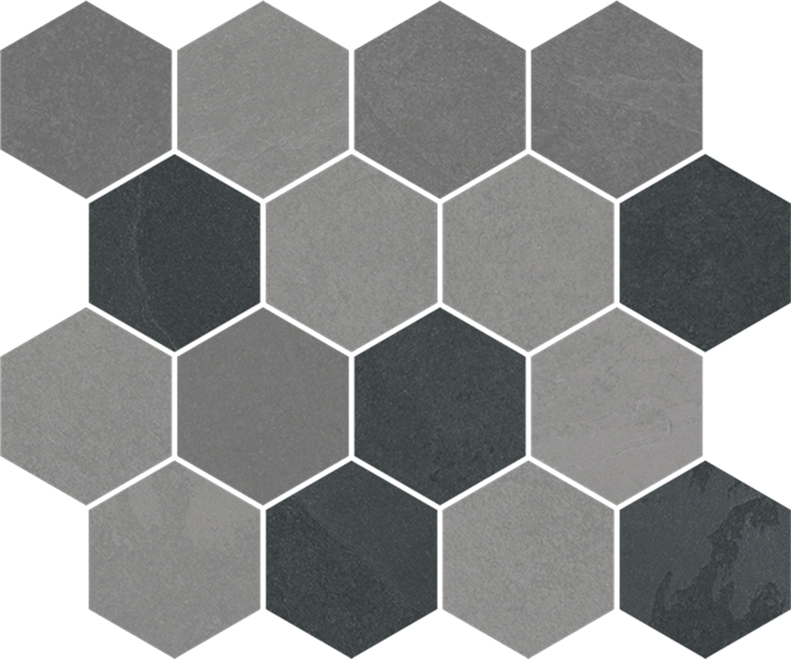 landmark 9mm trek slate mix hexagon mosaic 12x10x9mm matte rectified porcelain tile distributed by surface group international