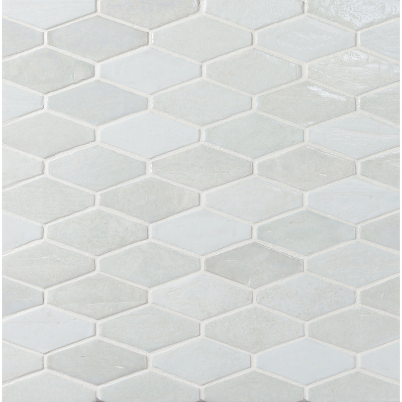 ELEMENTS: Bright White Mod Hex Elongated Hexagon Field Mosaic (9.45"x11.73" | pearl)