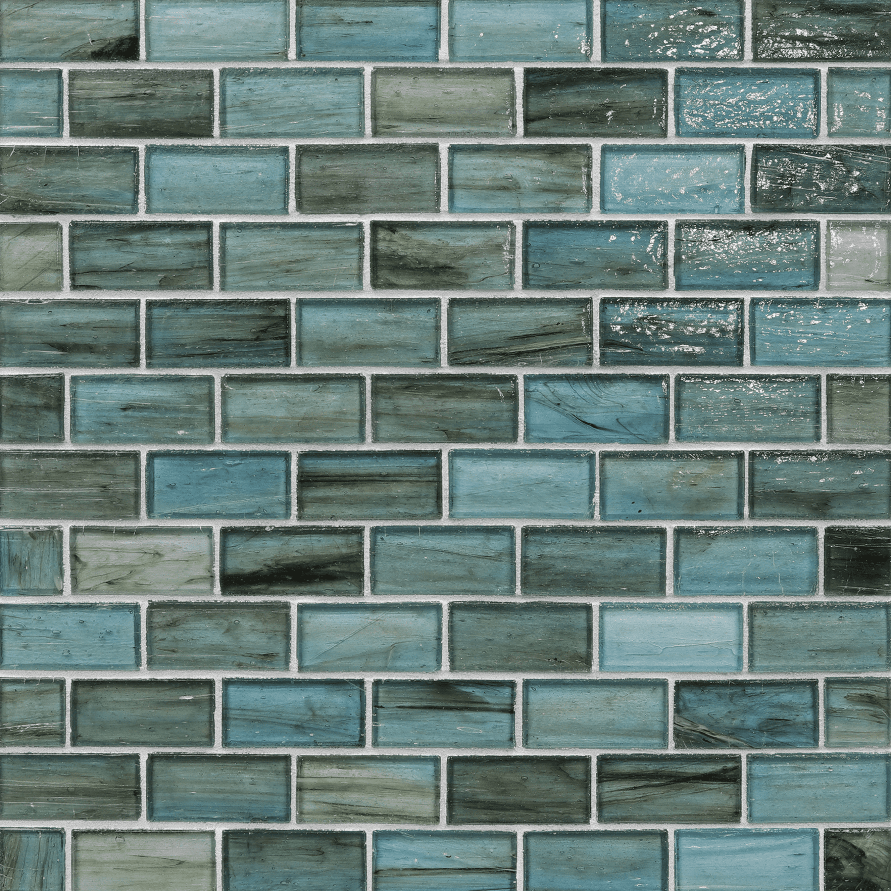 HAISEN: Teal 1"x2" Staggered Joint Field Mosaic (11.52"x12.51" | natural)