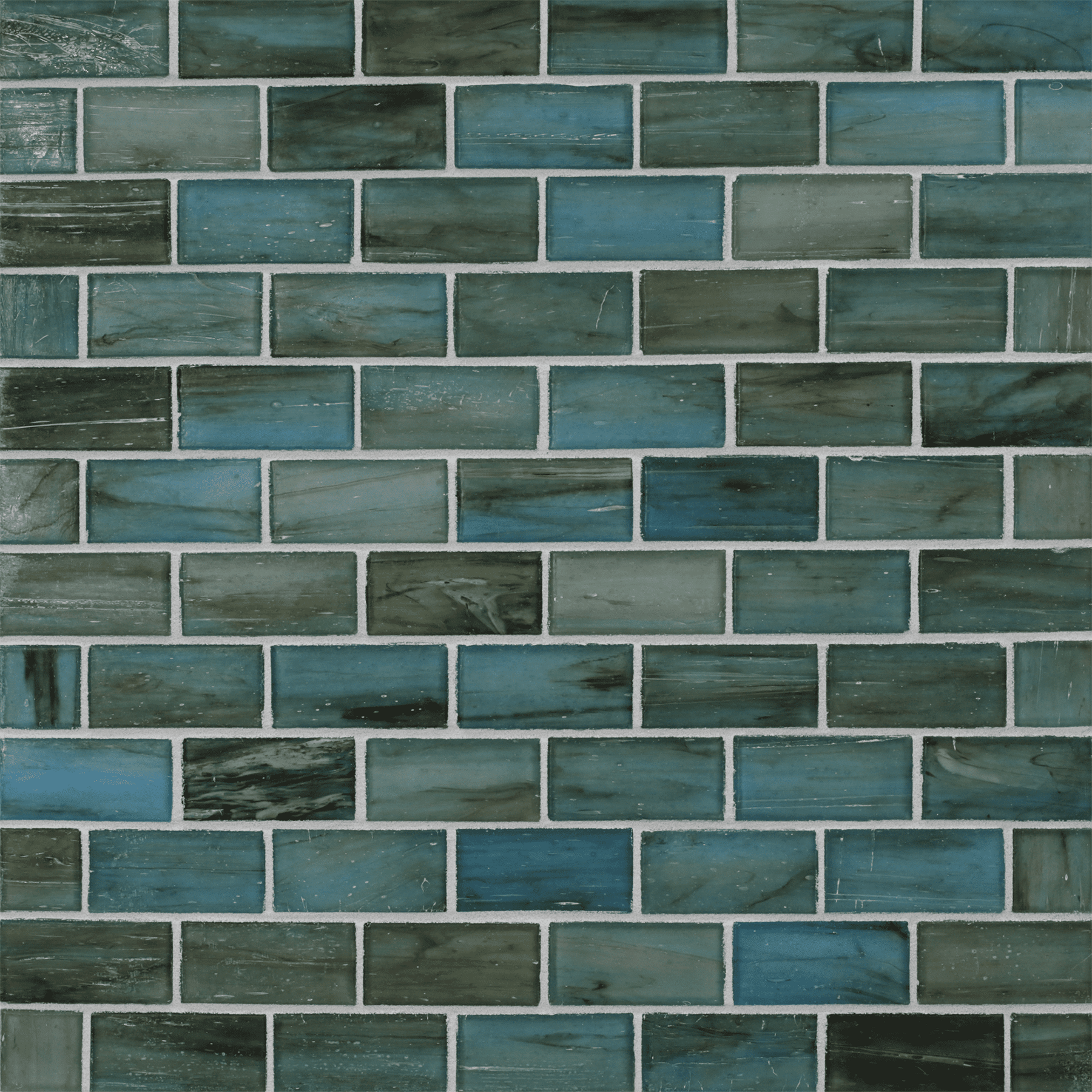 HAISEN: Teal 1"x2" Staggered Joint Field Mosaic (11.52"x12.51" | silk)