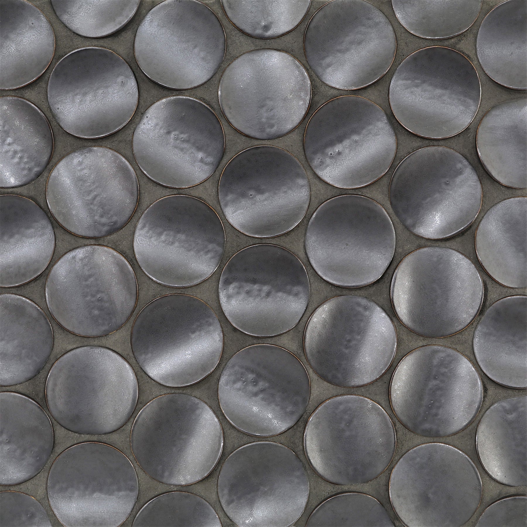 NAMIBIA: Dark Silver Crescent Penny Round Field Mosaic (11.18"x11.65" | matte)