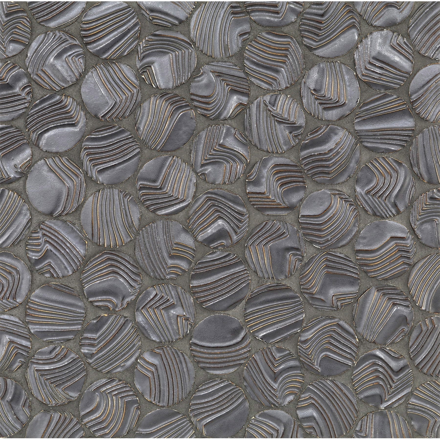 NAMIBIA: Dark Silver Ripples Penny Round Field Mosaic (12.01"x11.89" | matte)