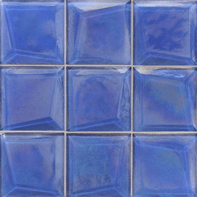 ORIGAMI FIELD: Aqua Blue Trapeze Square Field Tile (4"x4" | pearl)