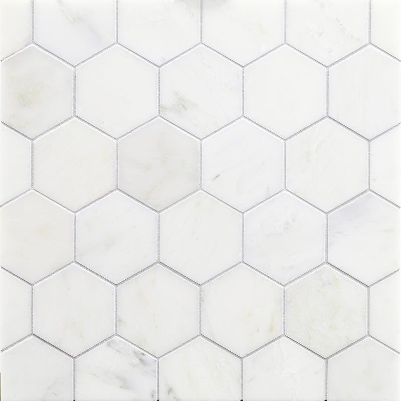VESUVIO: Napoli White 3" Hexagonal Field Mosaic (10.47"x12.09" | honed)
