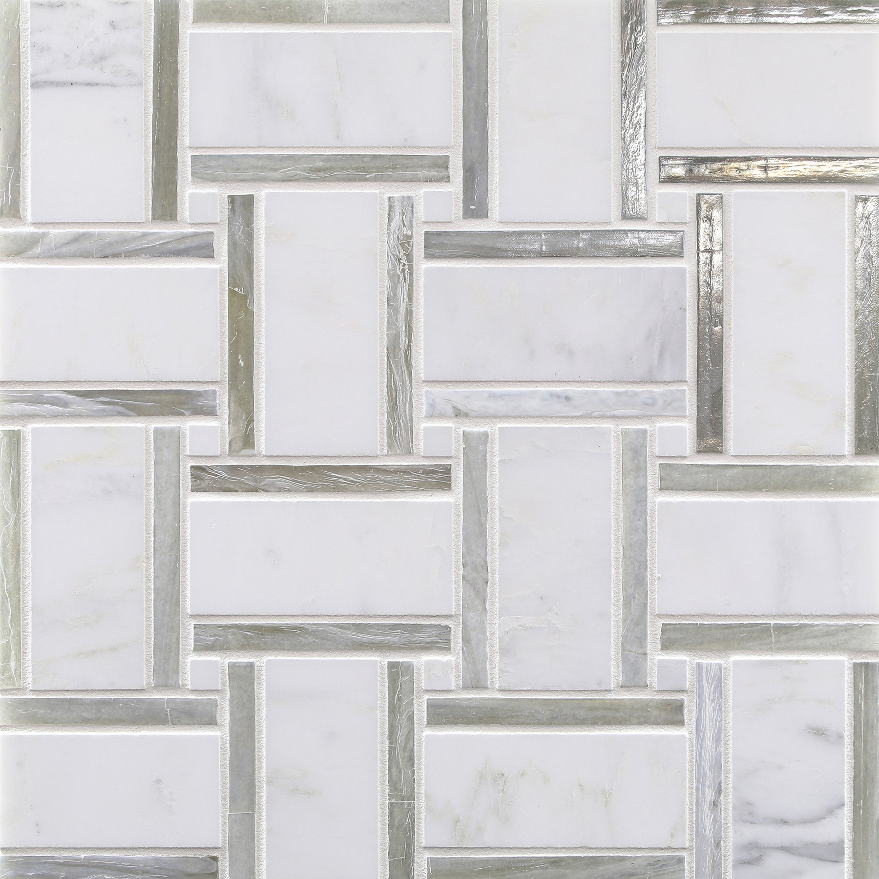 VESUVIO: White Mountain Panama Weave Basketweave Field Mosaic (12.68"x12.68" | multi)