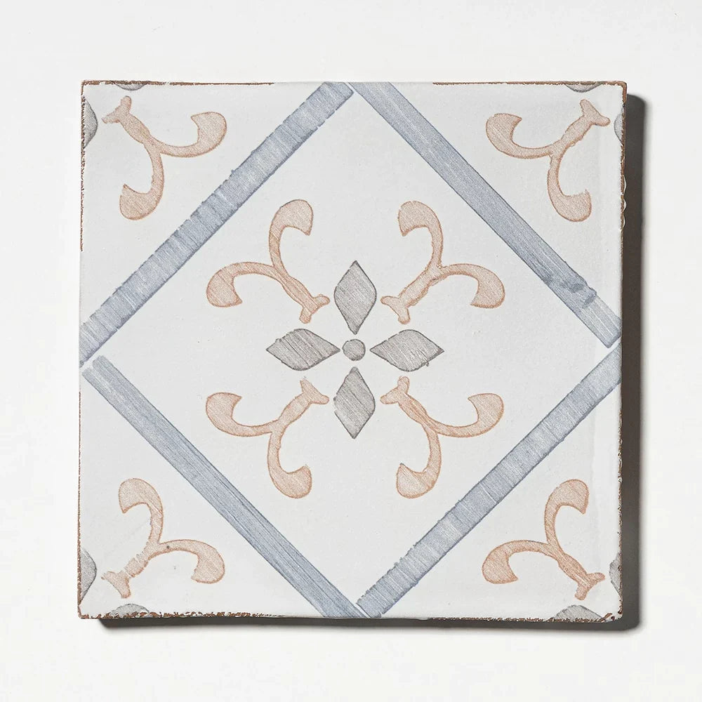 leitmotif tudor flourish ceramic deco tile 6x6x3_8 matte distributed by surface group