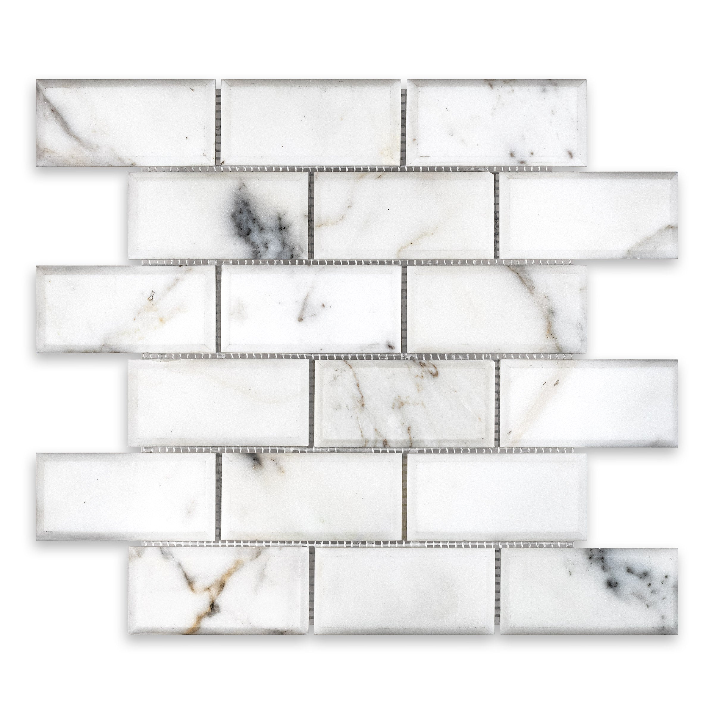 CALACATTA GOLD: Marble Beveled 2"x4" Staggered Joint Mosaic (11 7/8"x11 7/8"x3/8" | Polished)