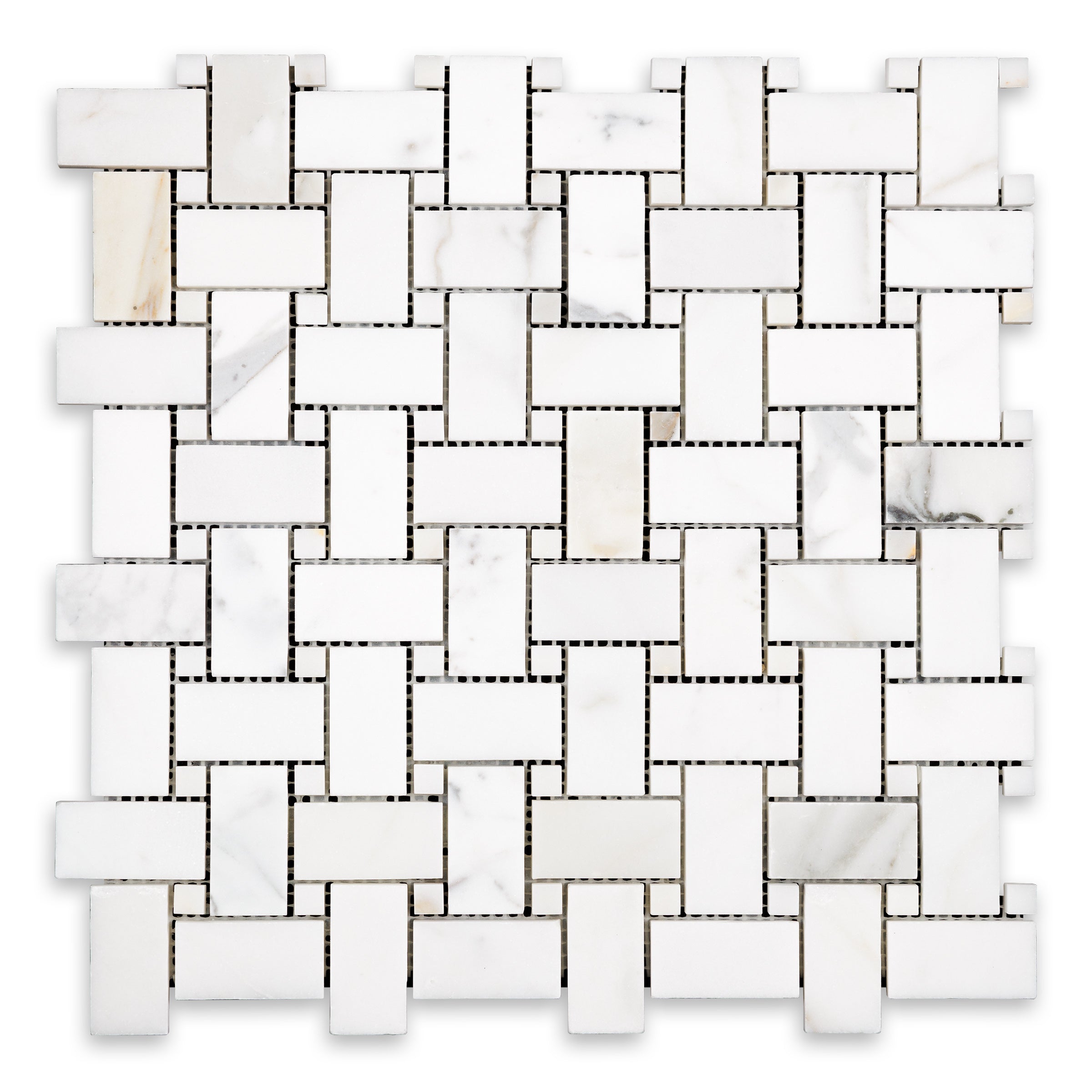CALACATTA GOLD: Marble Calacatta Dot Basketweave Mosaic (12"x12"x3/8" | Polished)