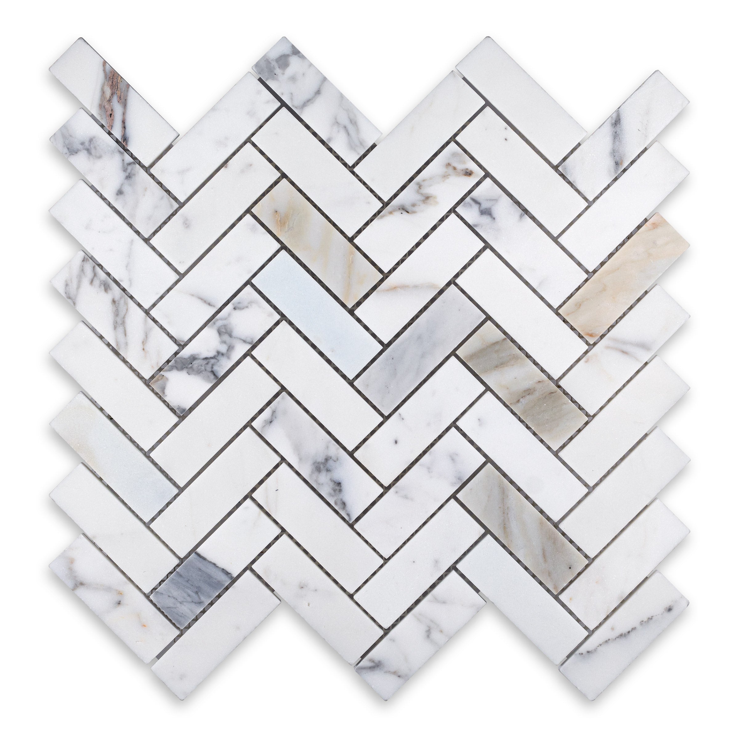 CALACATTA GOLD: Marble 1"x3" Herringbone Mosaic (11 1/4"x12 3/4"x3/8" | Honed)