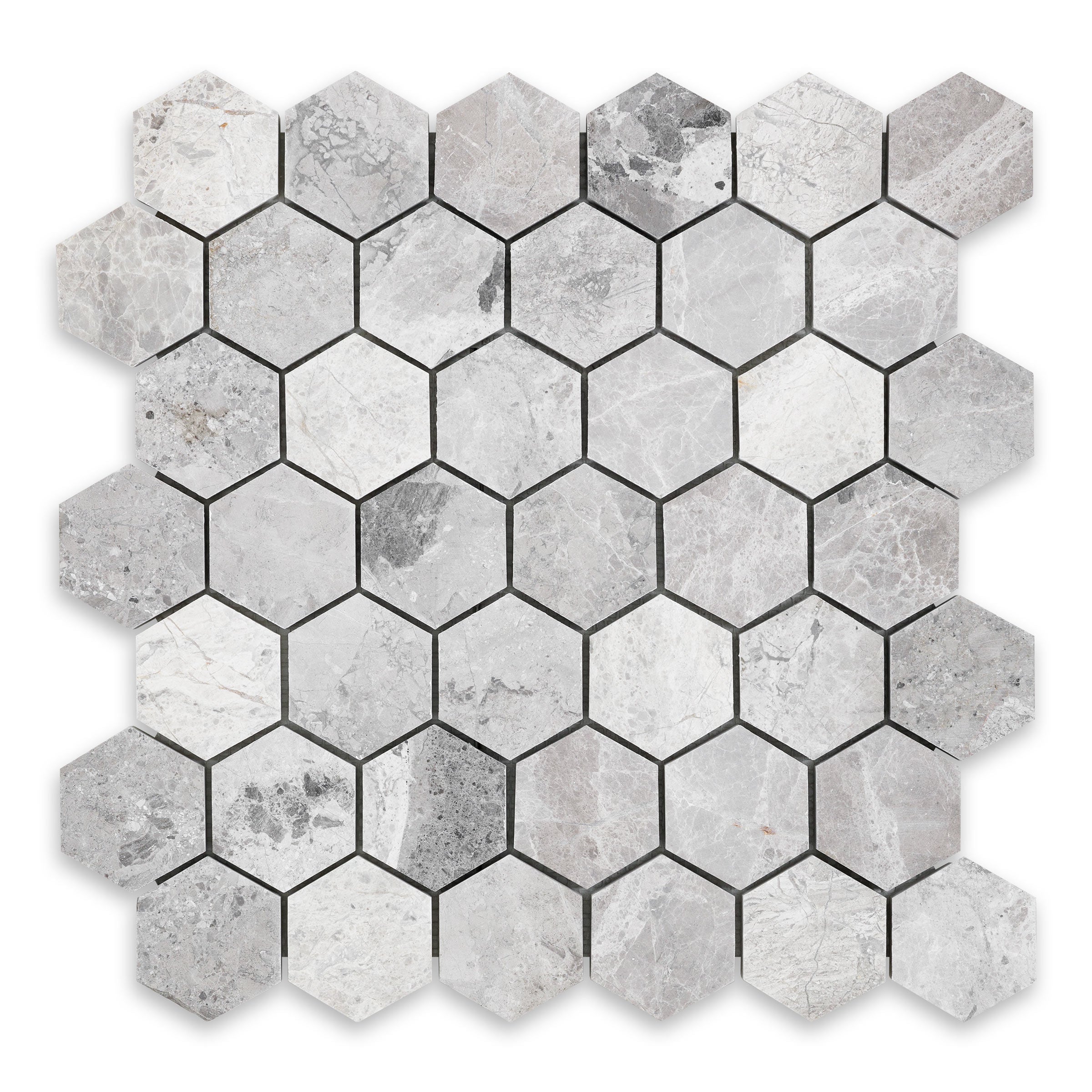TUNDRA GREY: Marble 2" Hexagonal Mosaic (11 3/4"x12"x3/8" | Polished)
