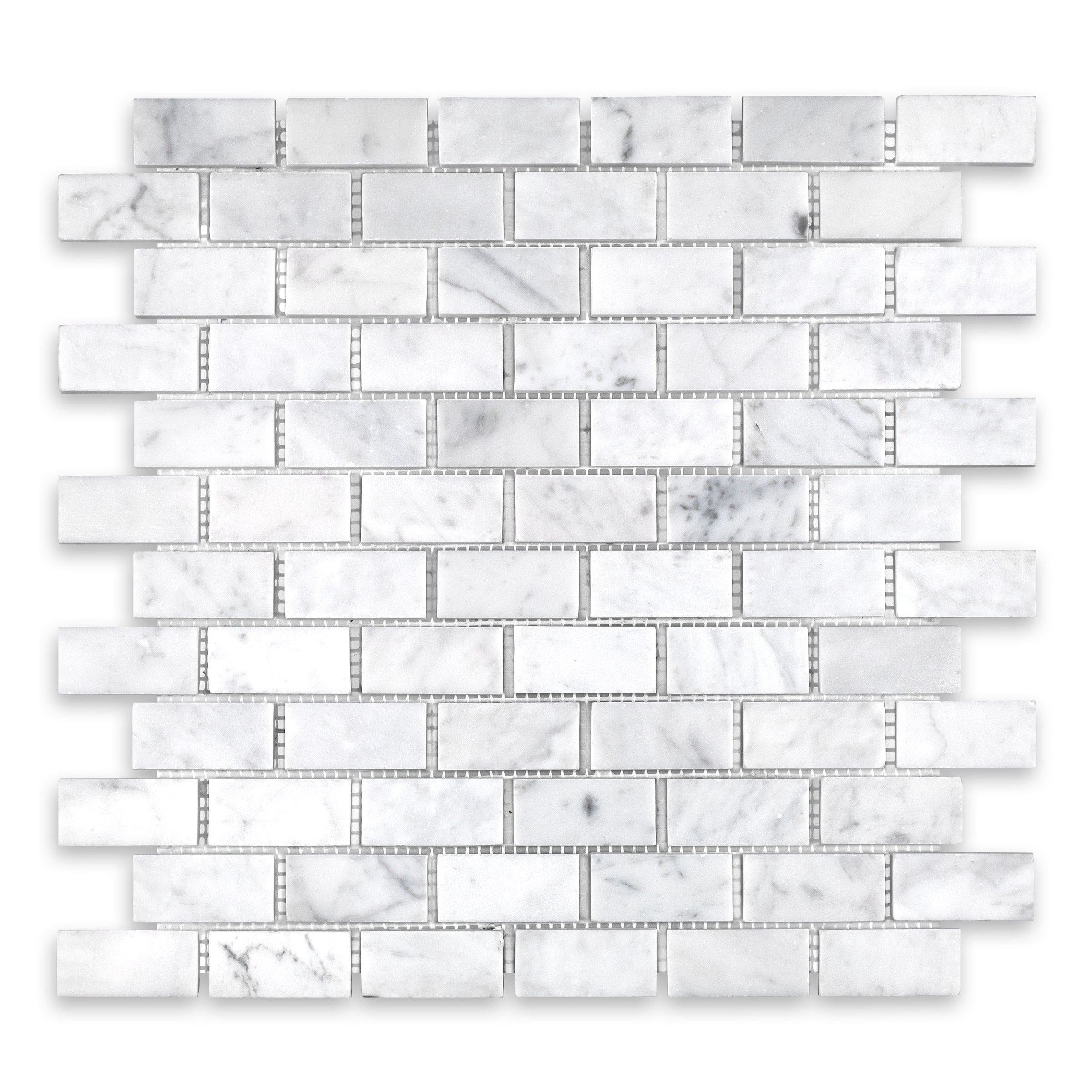 WHITE CARRARA: Marble 1"x2" Staggered Joint Mosaic (12 1/4"x12 3/4"x3/8" | Honed)