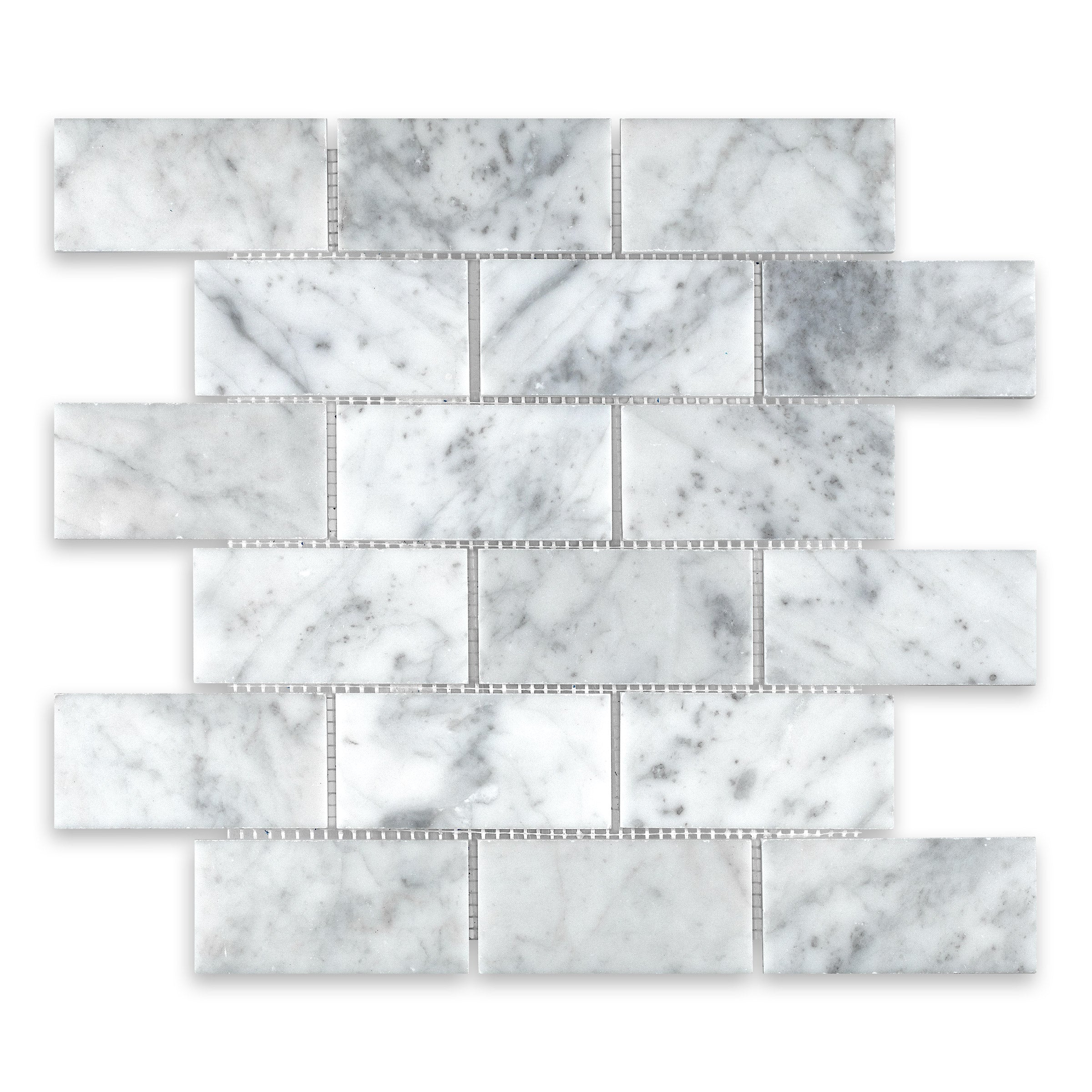 WHITE CARRARA: Marble 2"x4" Staggered Joint Mosaic (11 3/4"x12"x3/8" | Polished)