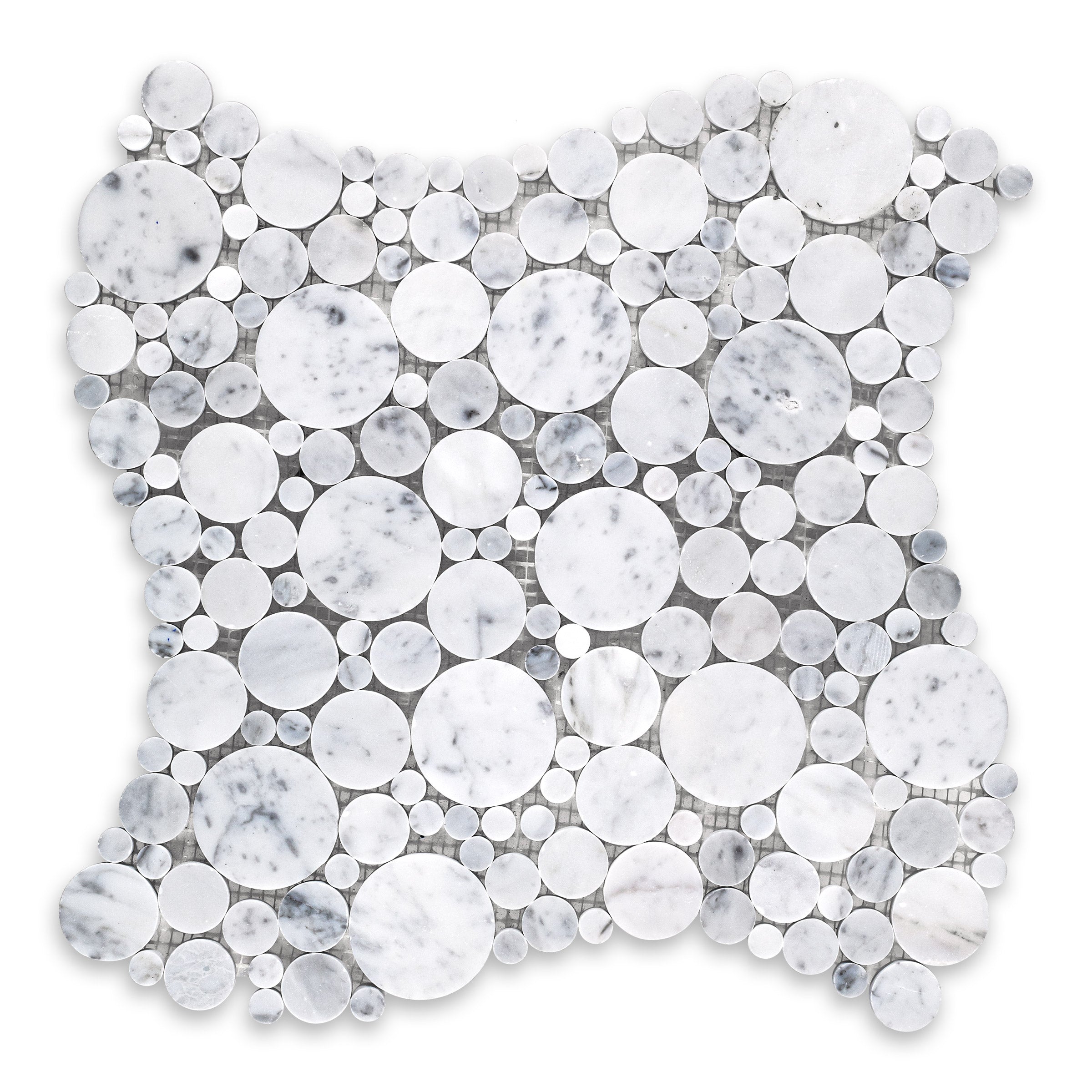 WHITE CARRARA: Marble Bubble Rounds Mosaic (12"x12"x3/8" | Polished)