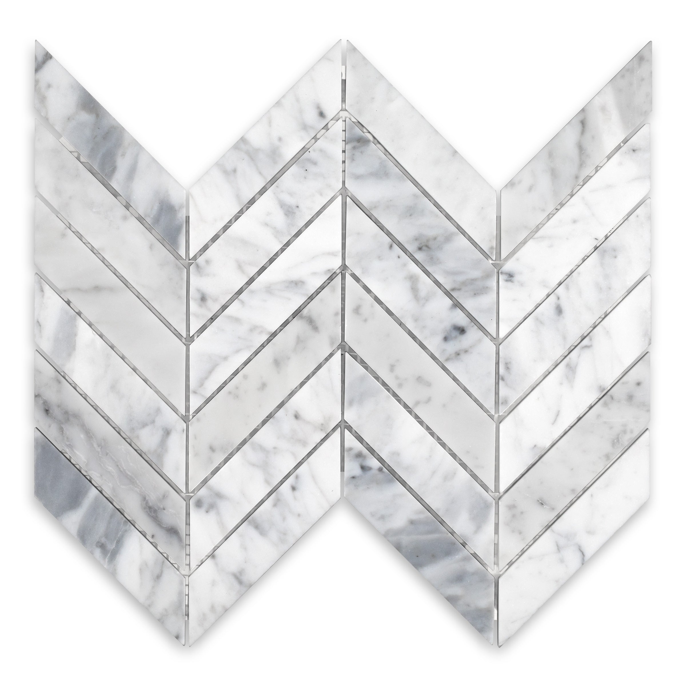 WHITE CARRARA: Marble 1"x4" Chevron Mosaic (9"x12"x3/8" | Honed)