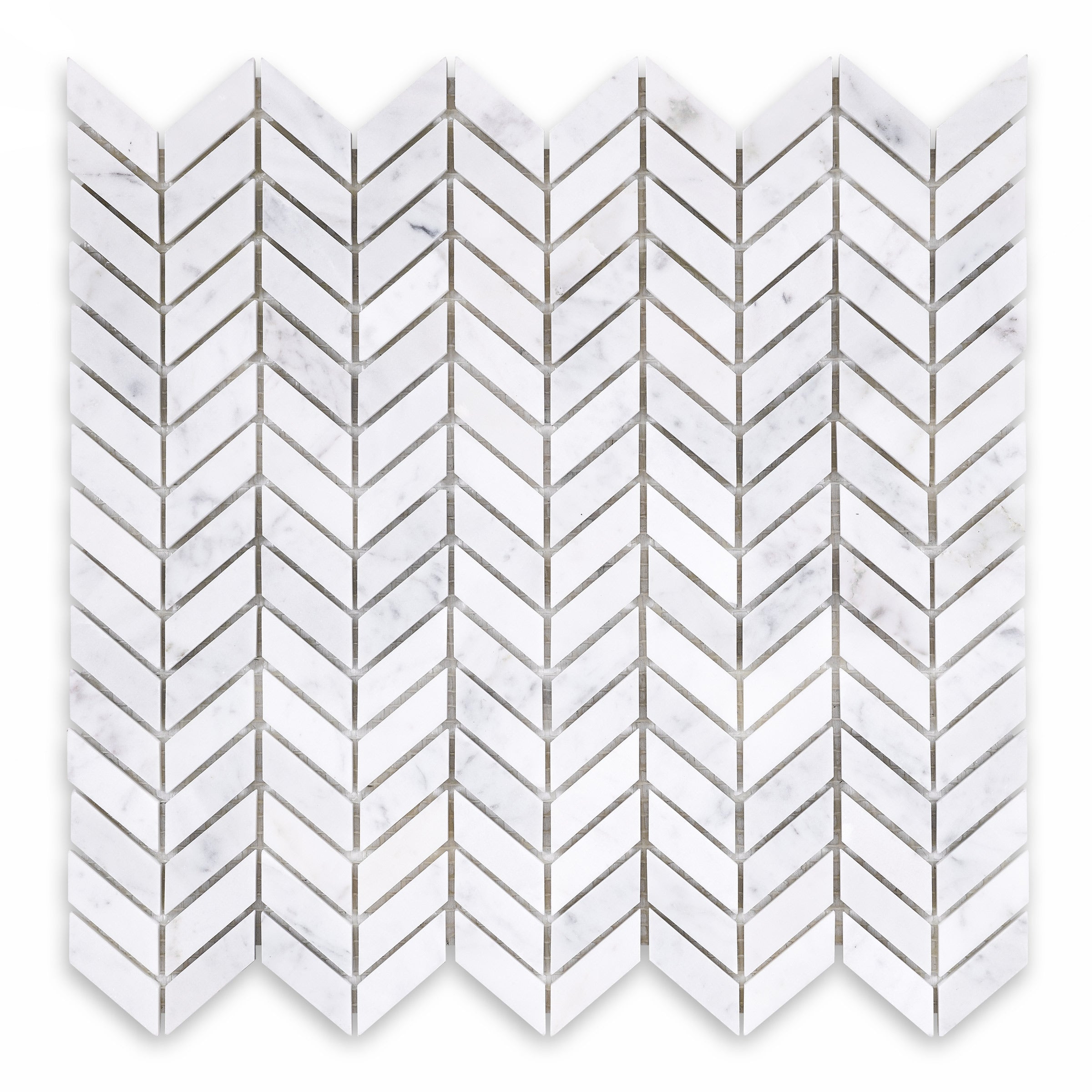 WHITE CARRARA: Marble Mini Chevron Mosaic (11 1/2"x12"x3/8" | Polished)