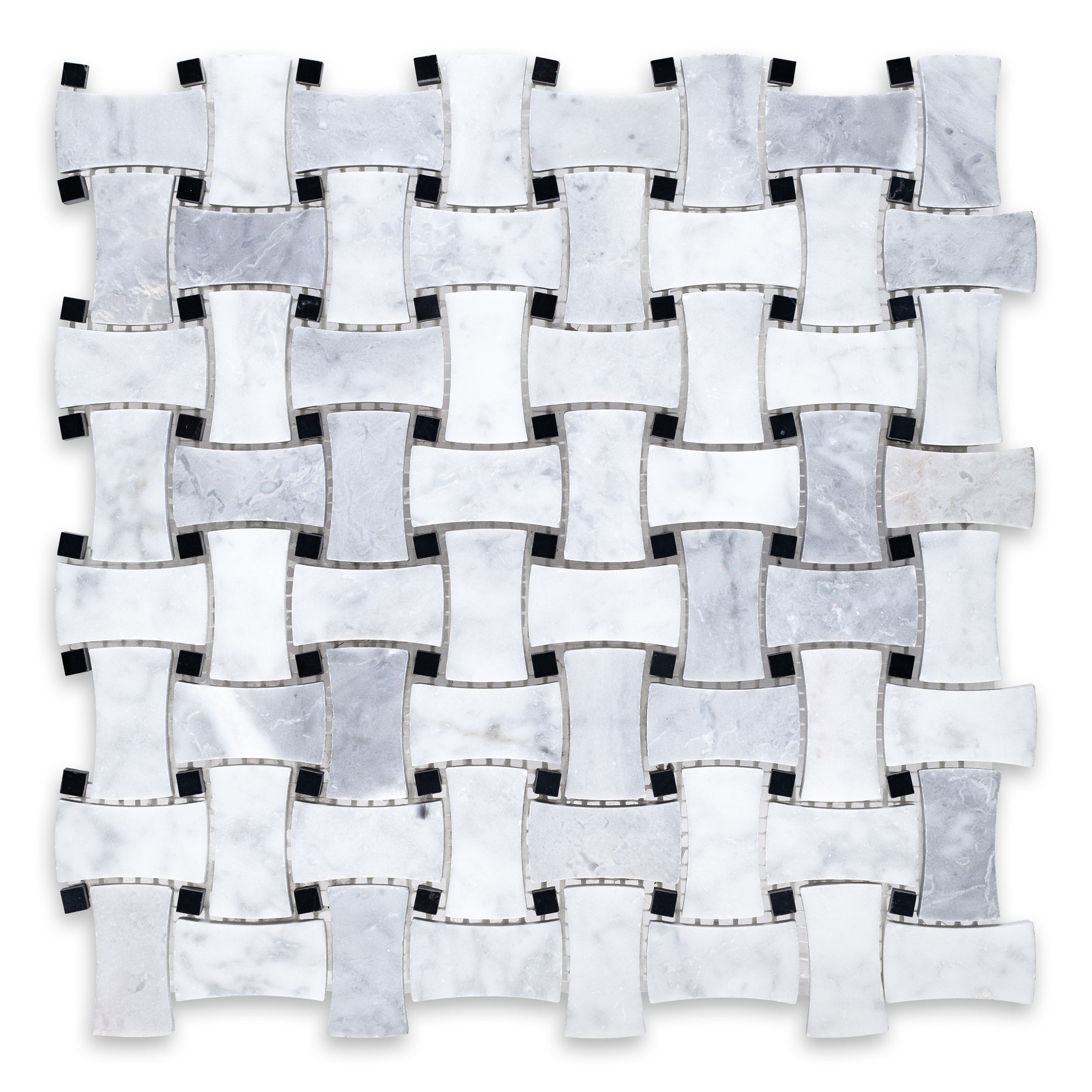 WHITE CARRARA: Marble Dogbone Basketweave Mosaic (12"x12"x3/8" | Polished)