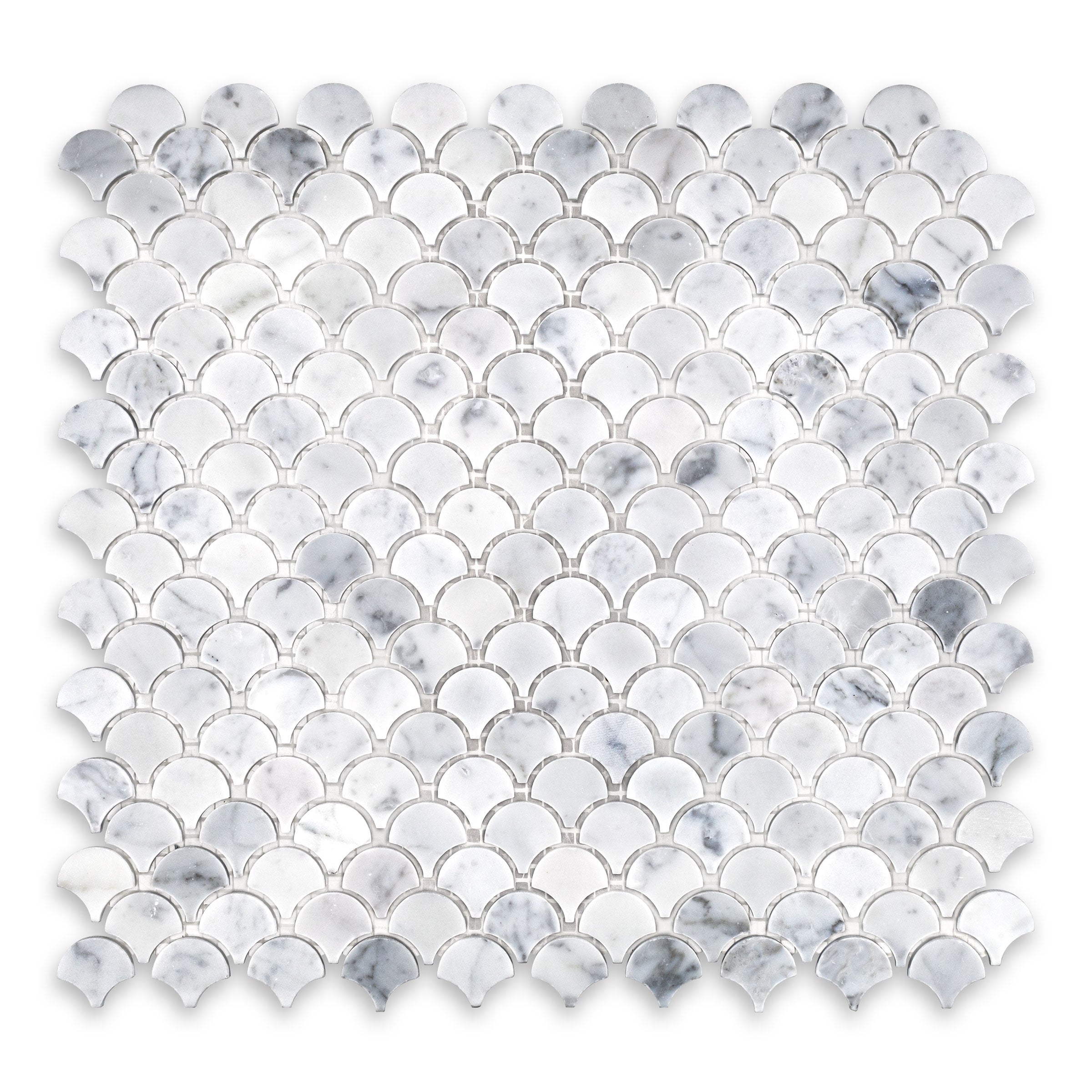WHITE CARRARA: Marble 1" Scales Mosaic (11 1/2"x11 1/2"x3/8" | Polished)