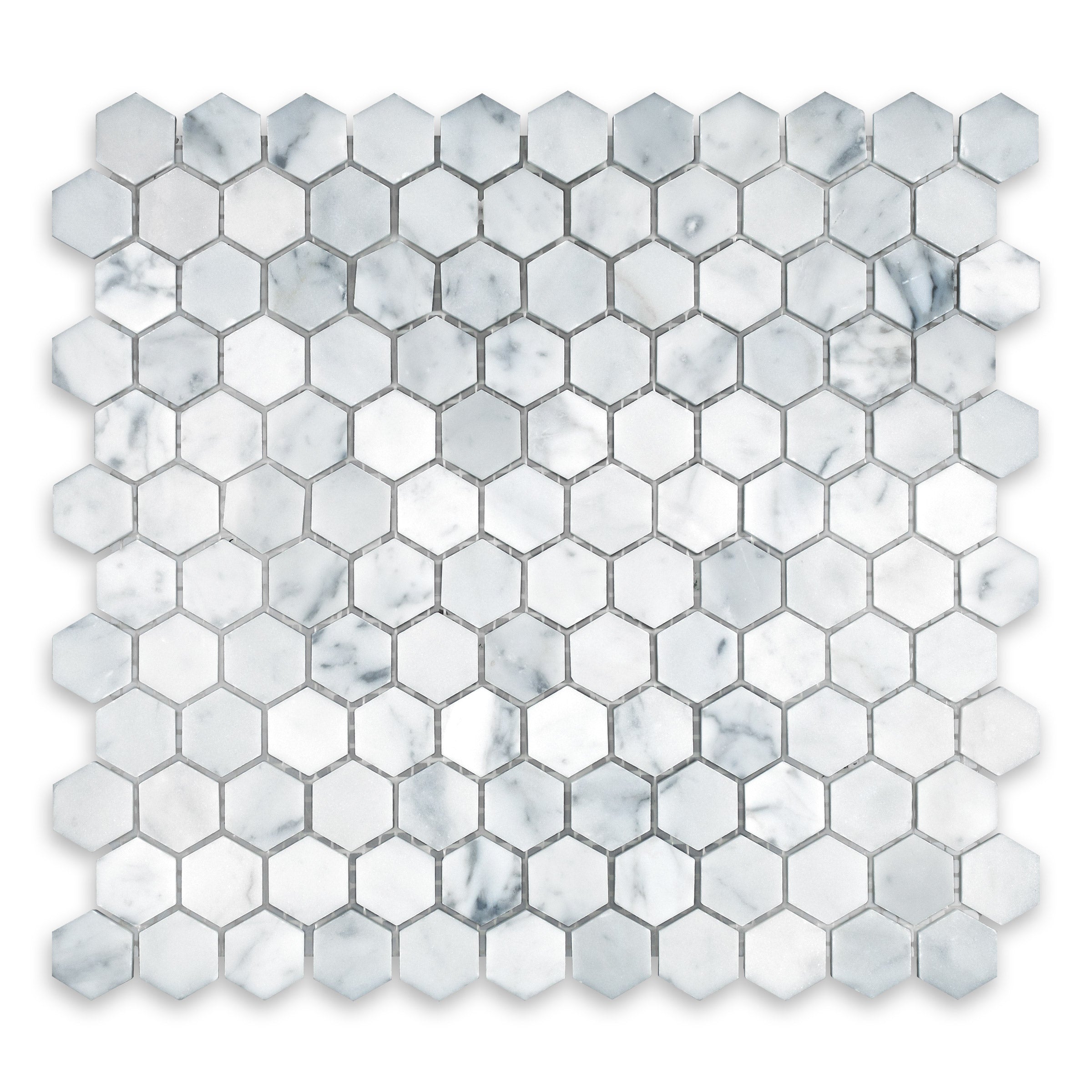 WHITE CARRARA: Marble 1" Hexagonal Mosaic (11 1/4"x11 1/2"x3/8" | Polished)