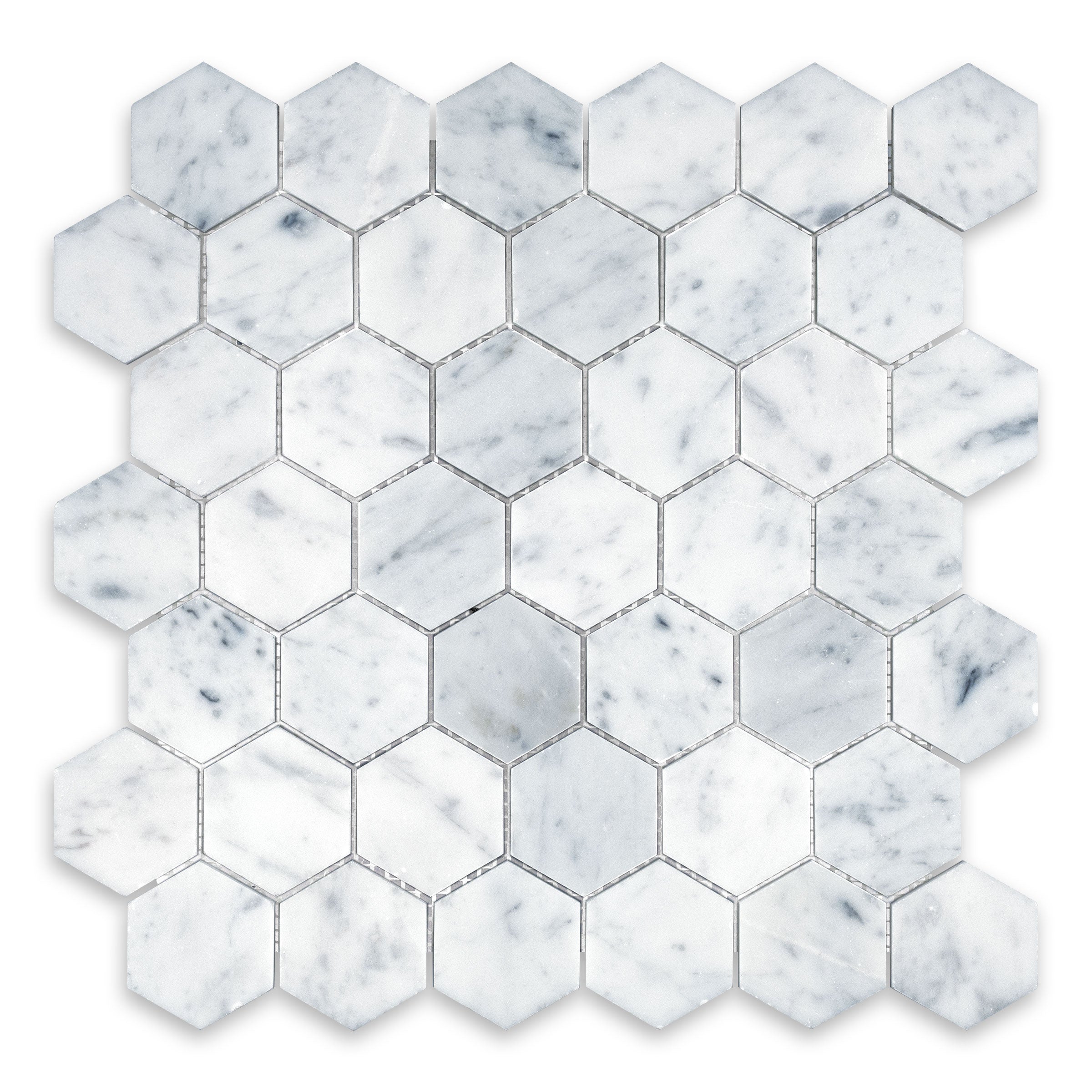 WHITE CARRARA: Marble 2" Hexagonal Mosaic (11 3/4"x12"x3/8" | Polished)