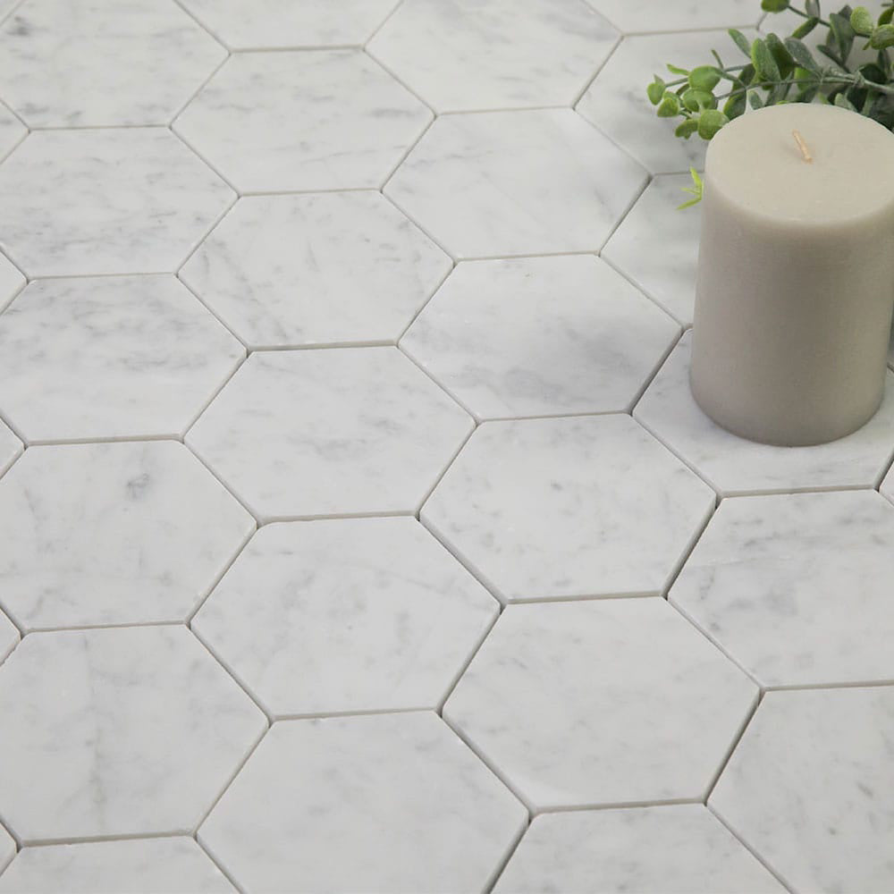 WHITE CARRARA: Marble 2" Hexagonal Mosaic (11 3/4"x12"x3/8" | Polished)
