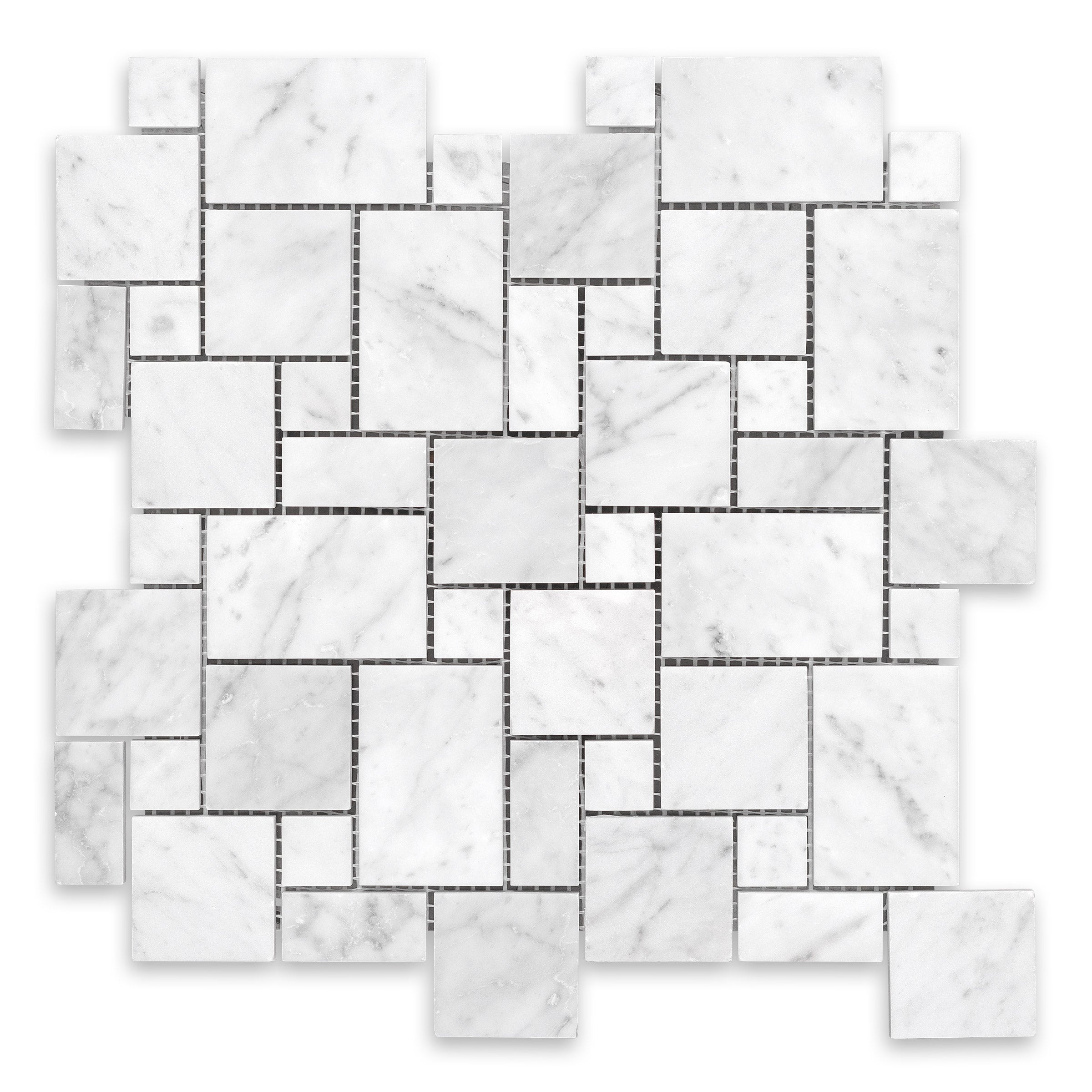 WHITE CARRARA: Marble  Mini Versailles Mosaic (11 3/4"x11 3/4"x3/8" | Polished)