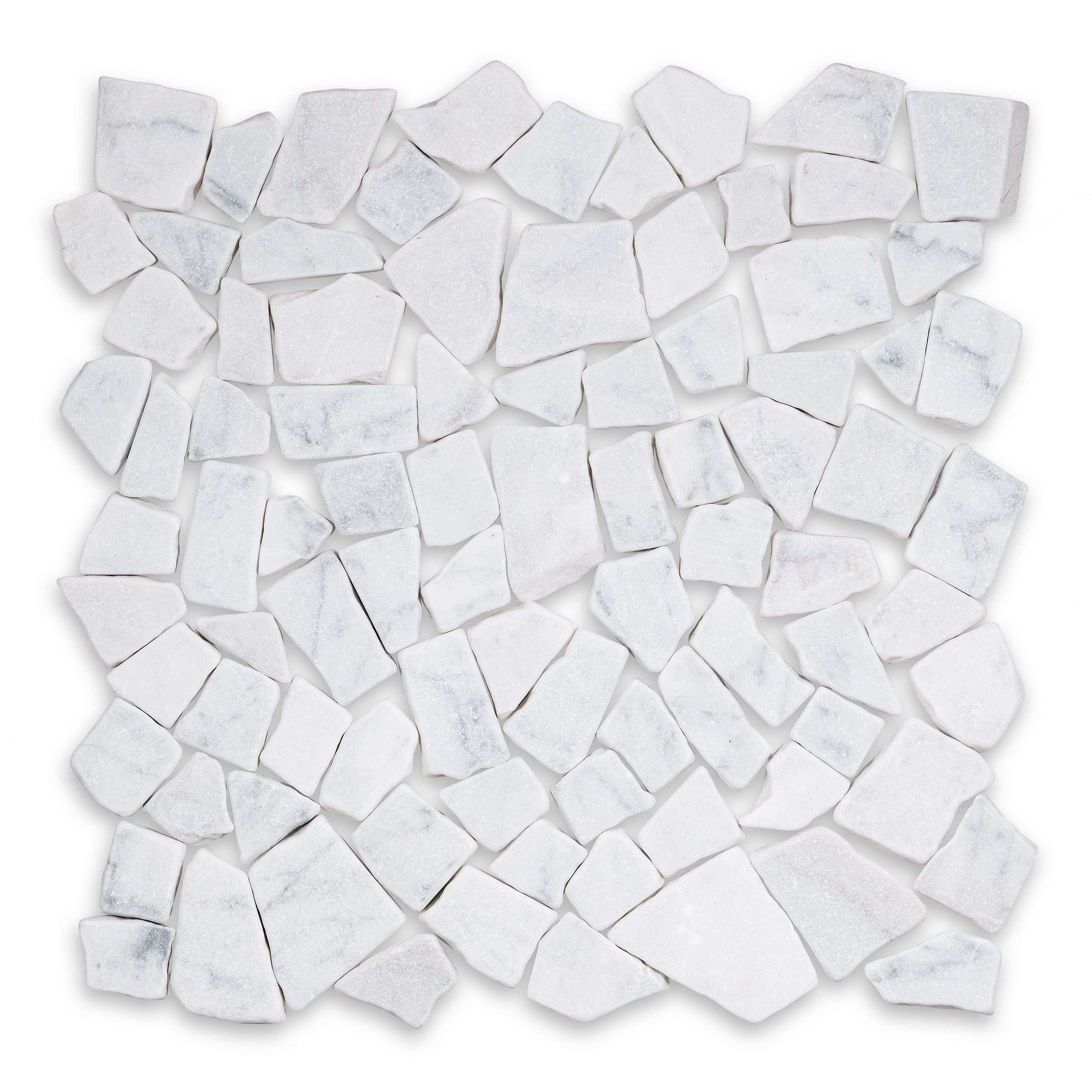 WHITE CARRARA: Marble  Natural Shapes Mosaic (12"x12"x3/8" | Tumbled)