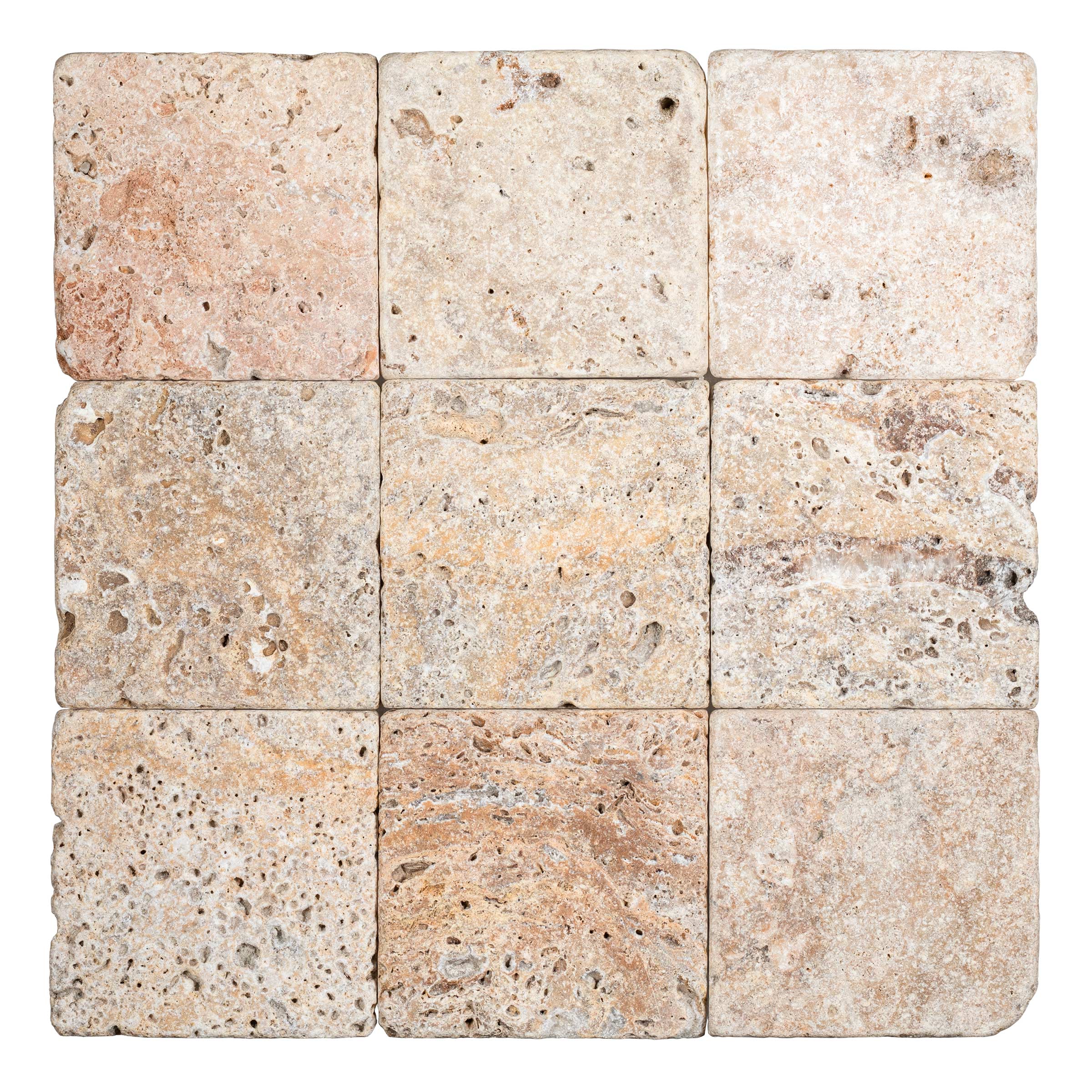 AUTUMN LEAVES: Travertine Square Field Tile (4"x4"x3/8" | Tumbled)