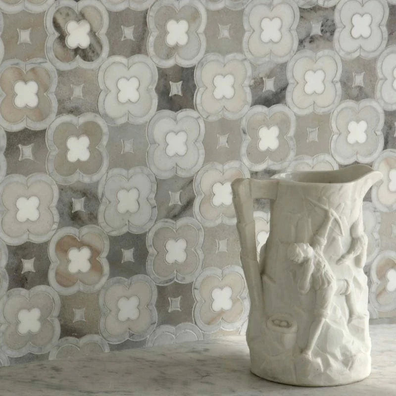 talia avenza light dolomite palisandra damascus marble mosaic 11x11x3_8 multi finish distributed by surface group
