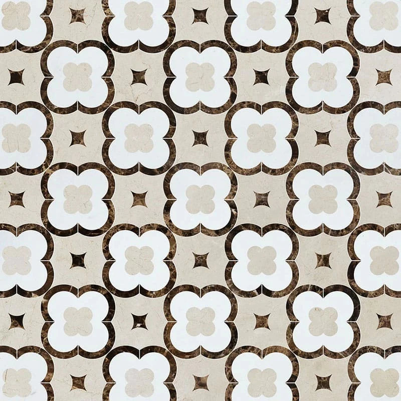 talia crema bella emperador dark aspen white damascus marble mosaic 11x11x3_8 polished distributed by surface group