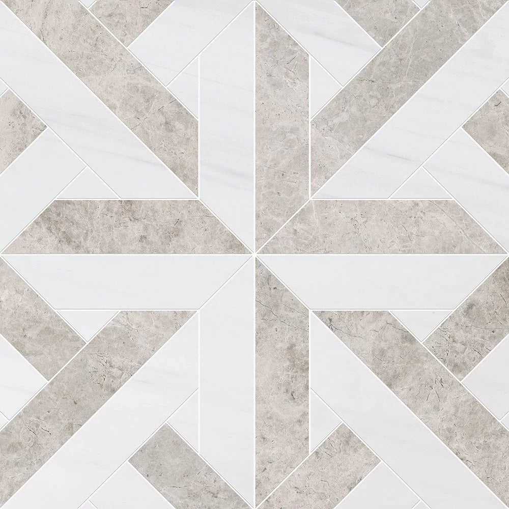 talia snow silver shadow rubicon marble mosaic 17x17x3_8 honed distributed by surface group