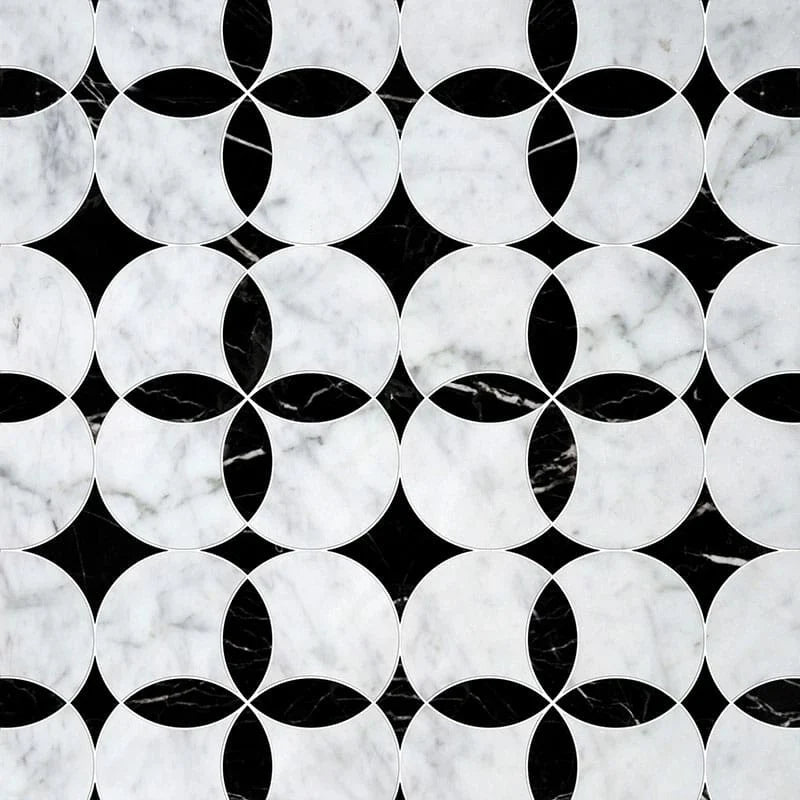 talia white carrara black constantine marble mosaic 13&5_8x13&5_8x3_8 multi finish distributed by surface group