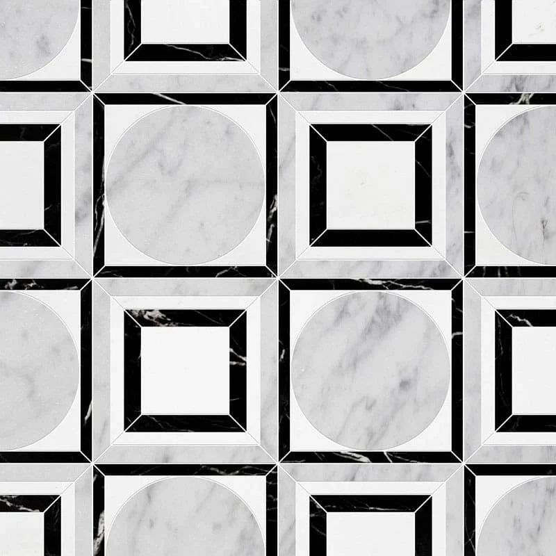 talia white carrara black thassos white cicero marble mosaic 12x12x3_8 multi finish distributed by surface group