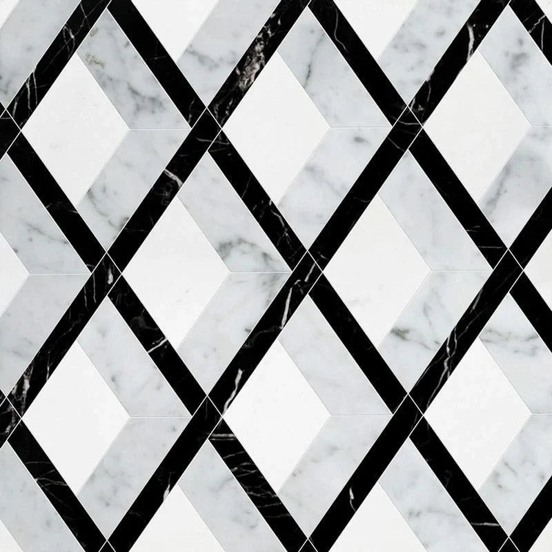 talia white carrara black thassos white hippodrome marble mosaic 10&11_16x11&5_16x3_8 multi finish distributed by surface group