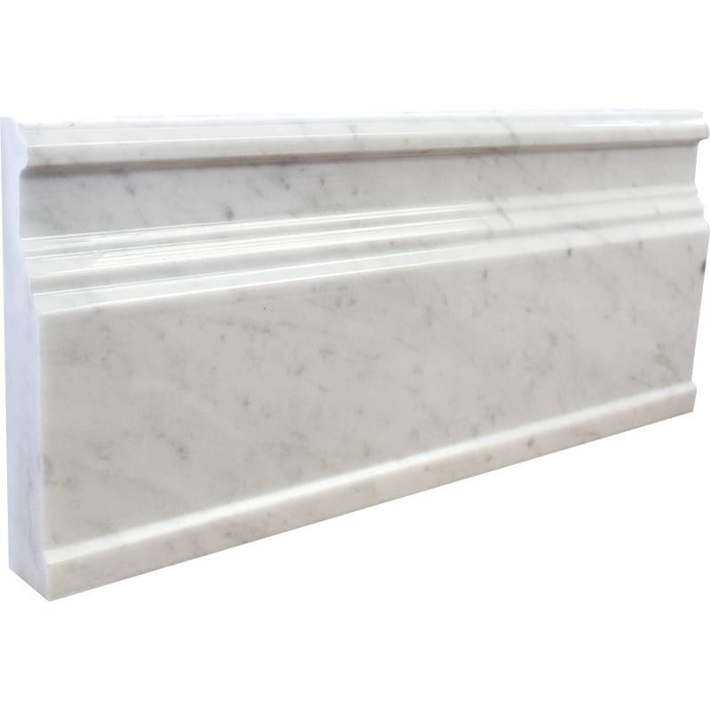 white carrara marble natural stone molding modern base trim honed finish 5 and 1 of 16 by 12 by 15 of 16 straight edge for interior and exterior applications in shower kitchen bathroom backsplash floor and wall produced by marble systems and distributed by surface group international