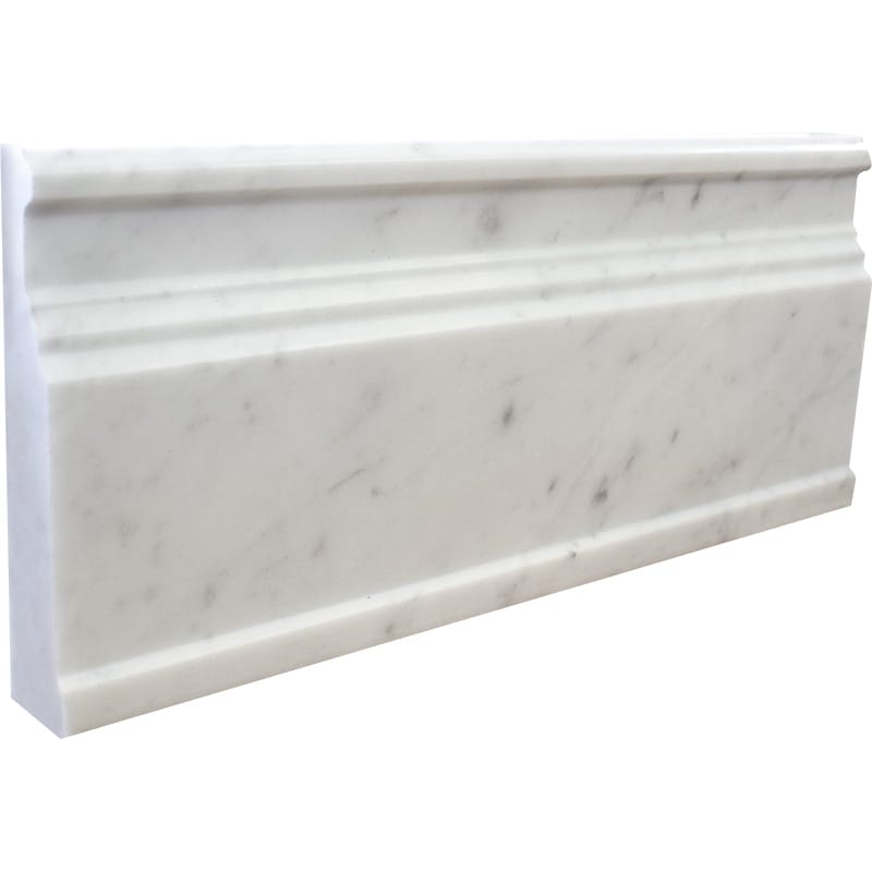 white carrara marble natural stone molding modern base trim polished finish 5 and 1 of 16 by 12 by 15 of 16 straight edge for interior and exterior applications in shower kitchen bathroom backsplash floor and wall produced by marble systems and distributed by surface group international